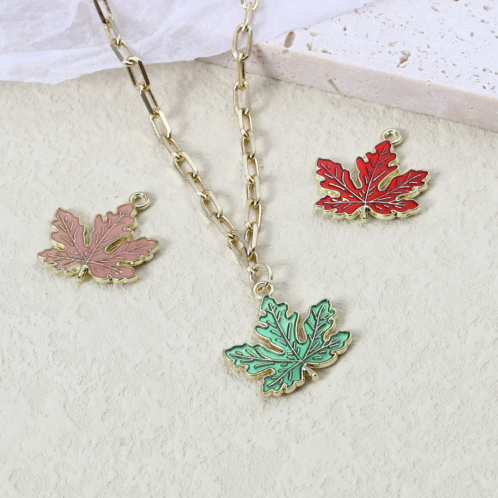 Picture of Zinc Based Alloy Charms Maple Leaf Gold Plated Multicolor Enamel 21mm x 20mm, 20 PCs