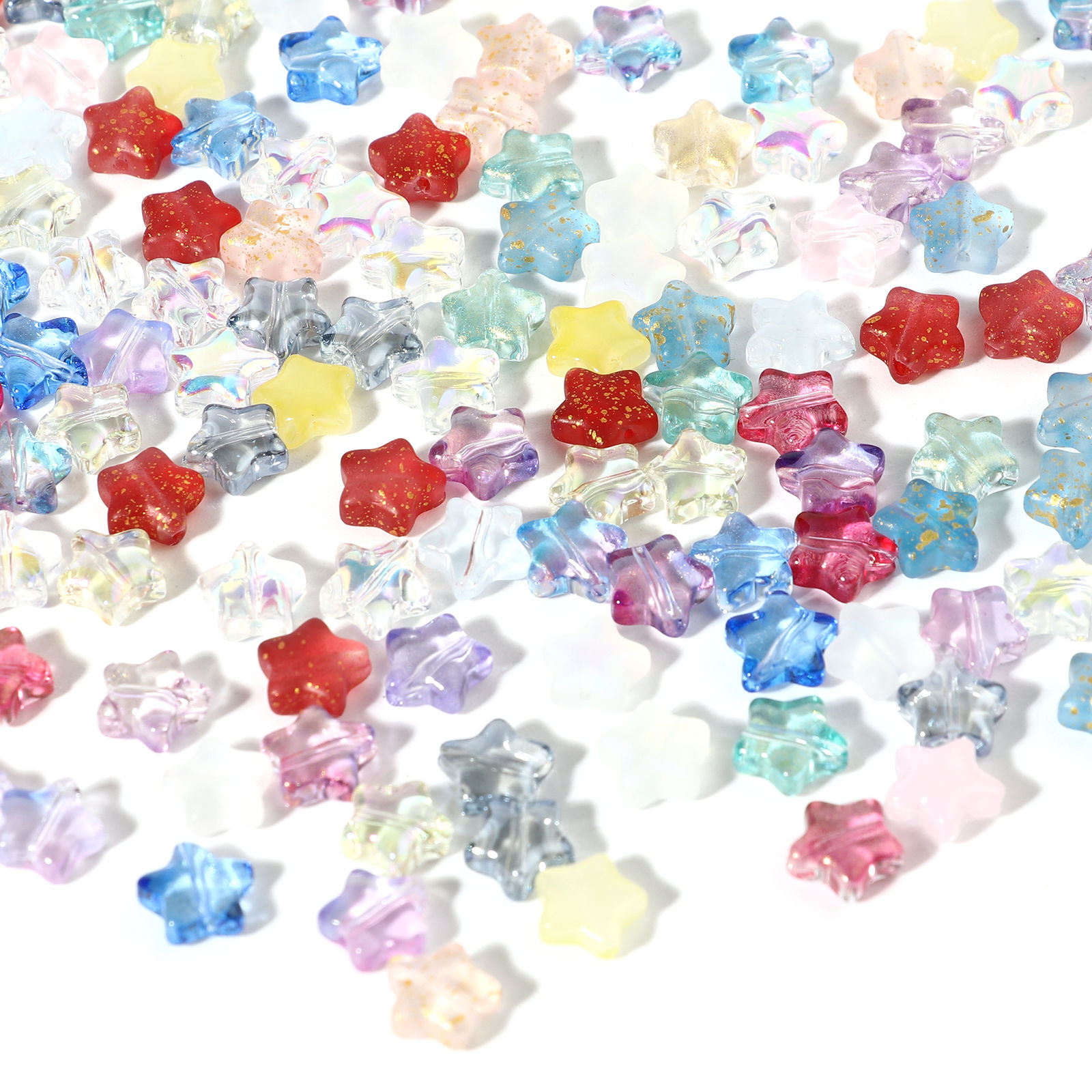 Picture of Lampwork Glass Galaxy Beads Pentagram Star Multicolor Glitter About 8mm x 8mm, Hole: Approx 1mm, 50 PCs