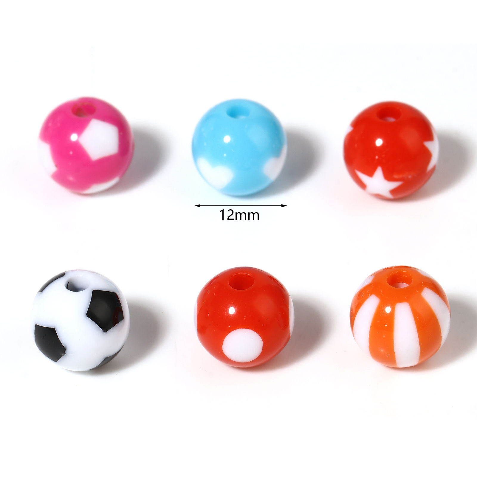 Picture of Acrylic Beads Round At Random Color Heart Pattern About 12mm Dia., Hole: Approx 2.9mm, 30 PCs