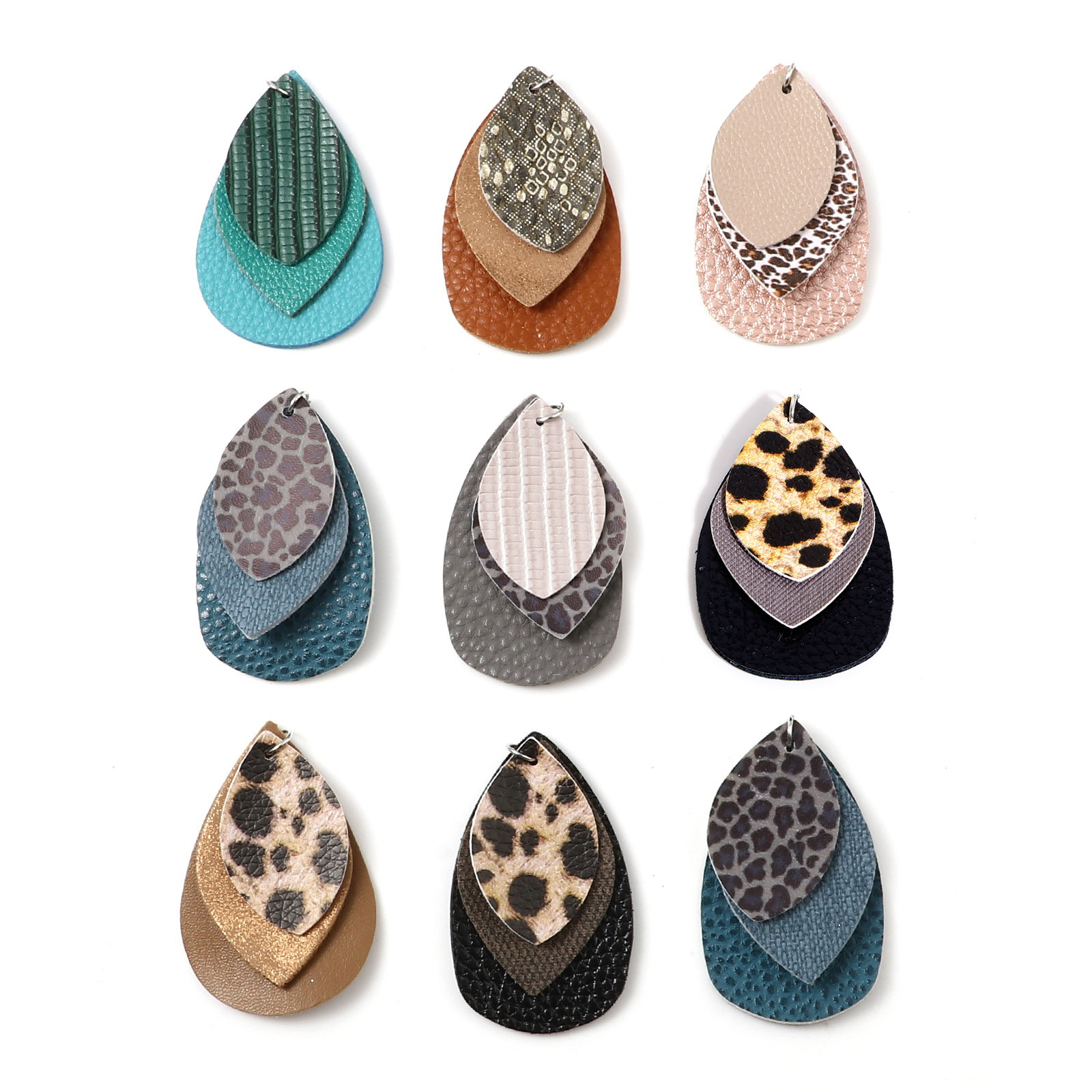 Picture of PU Leather Pendants Drop Multicolor Leopard Print 5.8cm x 3.7cm, 5 PCs