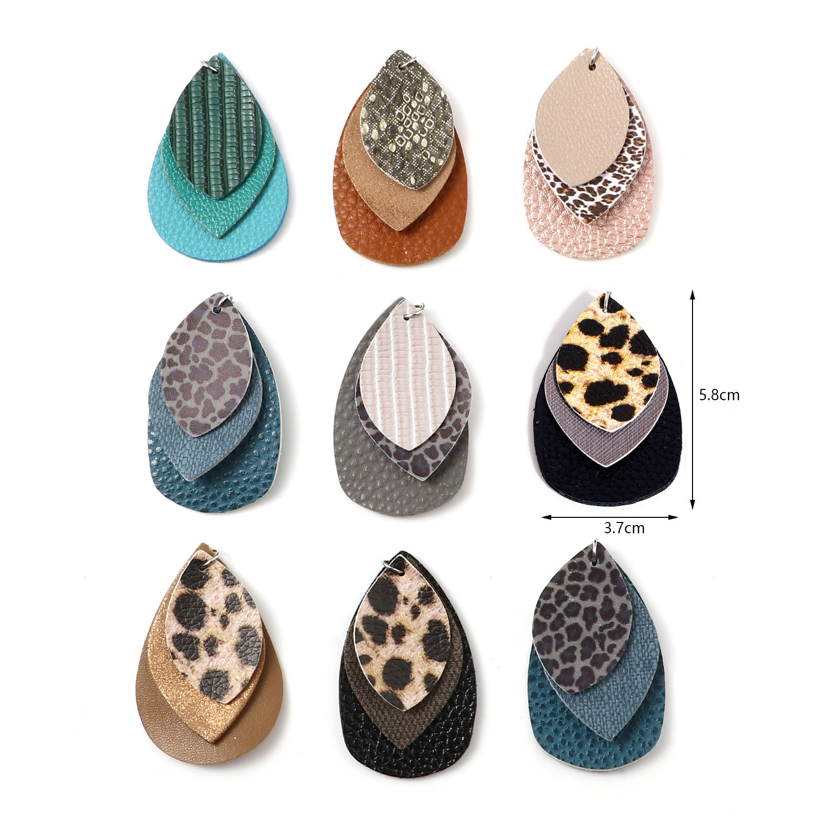 Picture of PU Leather Pendants Drop Multicolor Leopard Print 5.8cm x 3.7cm, 5 PCs