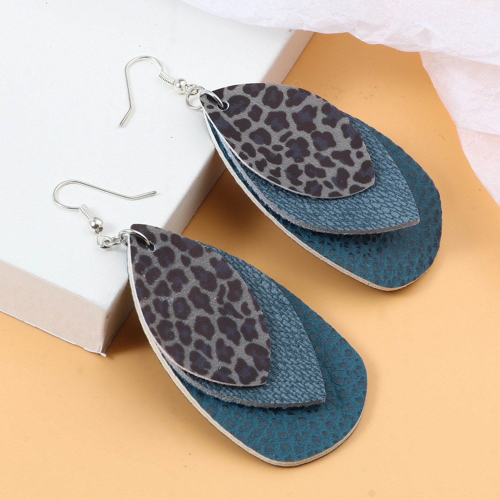 Picture of PU Leather Pendants Drop Multicolor Leopard Print 5.8cm x 3.7cm, 5 PCs