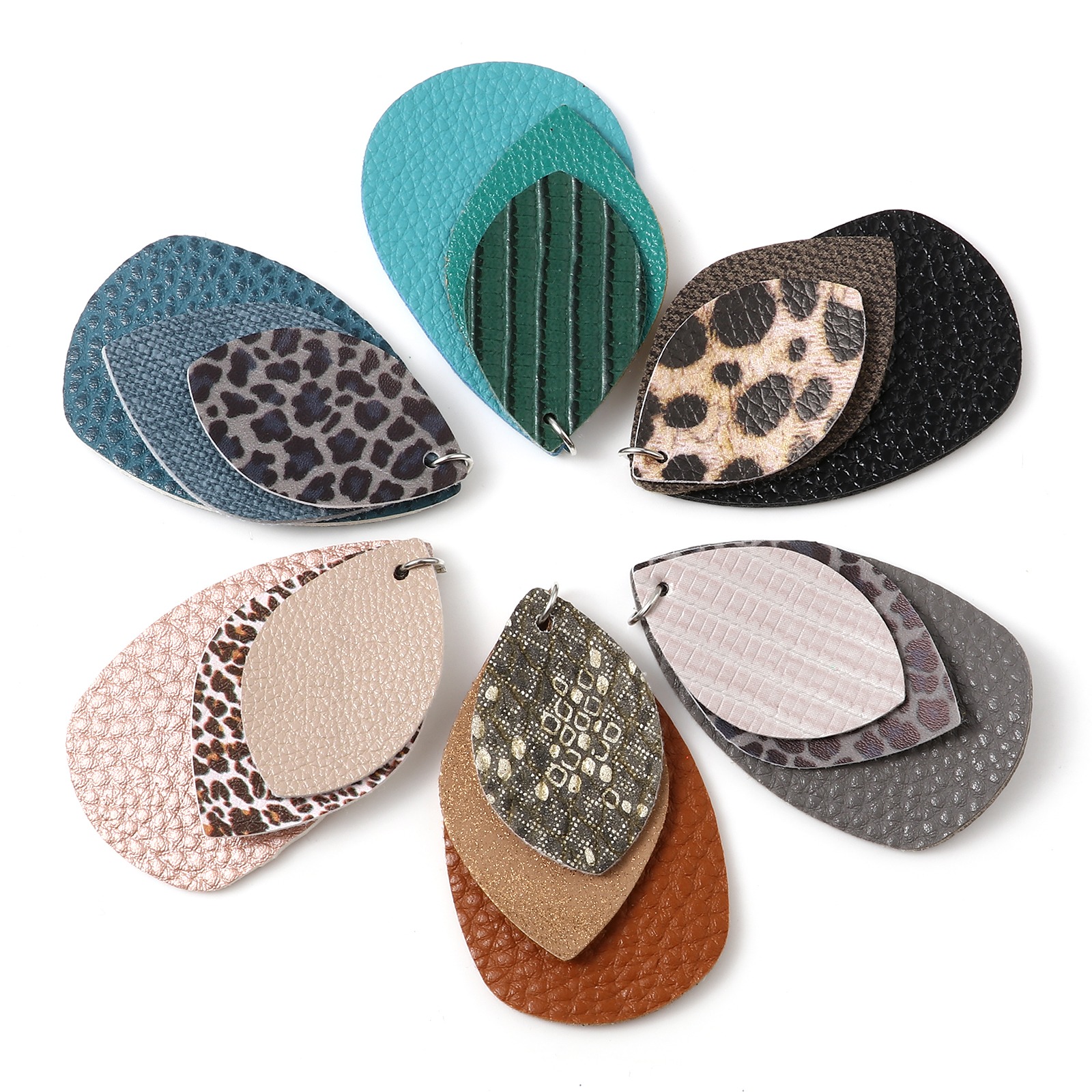 Picture of PU Leather Pendants Drop Multicolor Leopard Print 5.8cm x 3.7cm, 5 PCs