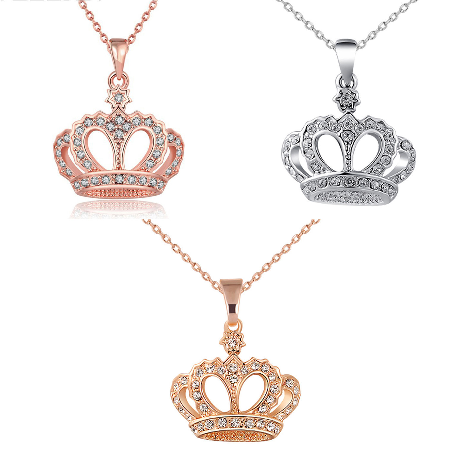 Picture of Zinc Based Alloy Necklace Rose Gold Crown Clear Rhinestone 45cm(17 6/8") long, 1 Piece