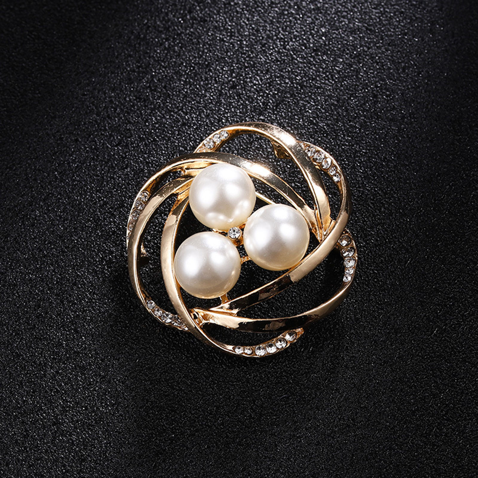 Immagine di Lega di Zinco Spilla Natale Fiocco di Neve Oro Placcato Bianco Imitata Perla Trasparente Strass 4cm x 4cm, 1 Pz