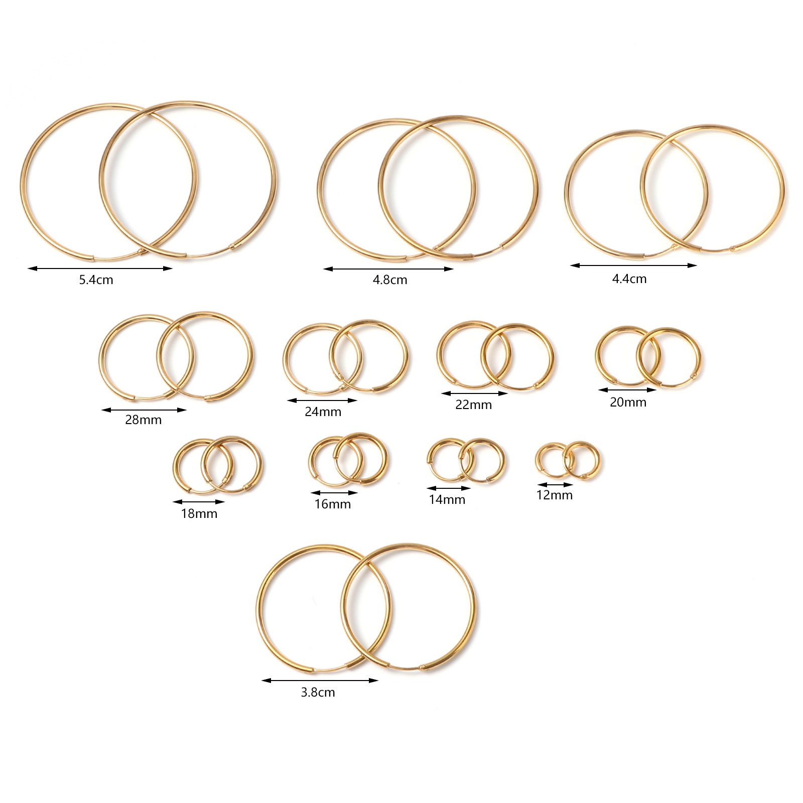Picture of Stainless Steel Hoop Earrings Gold Plated Circle Ring 5.4cm Dia., Post/ Wire Size: (19 gauge), 1 Pair