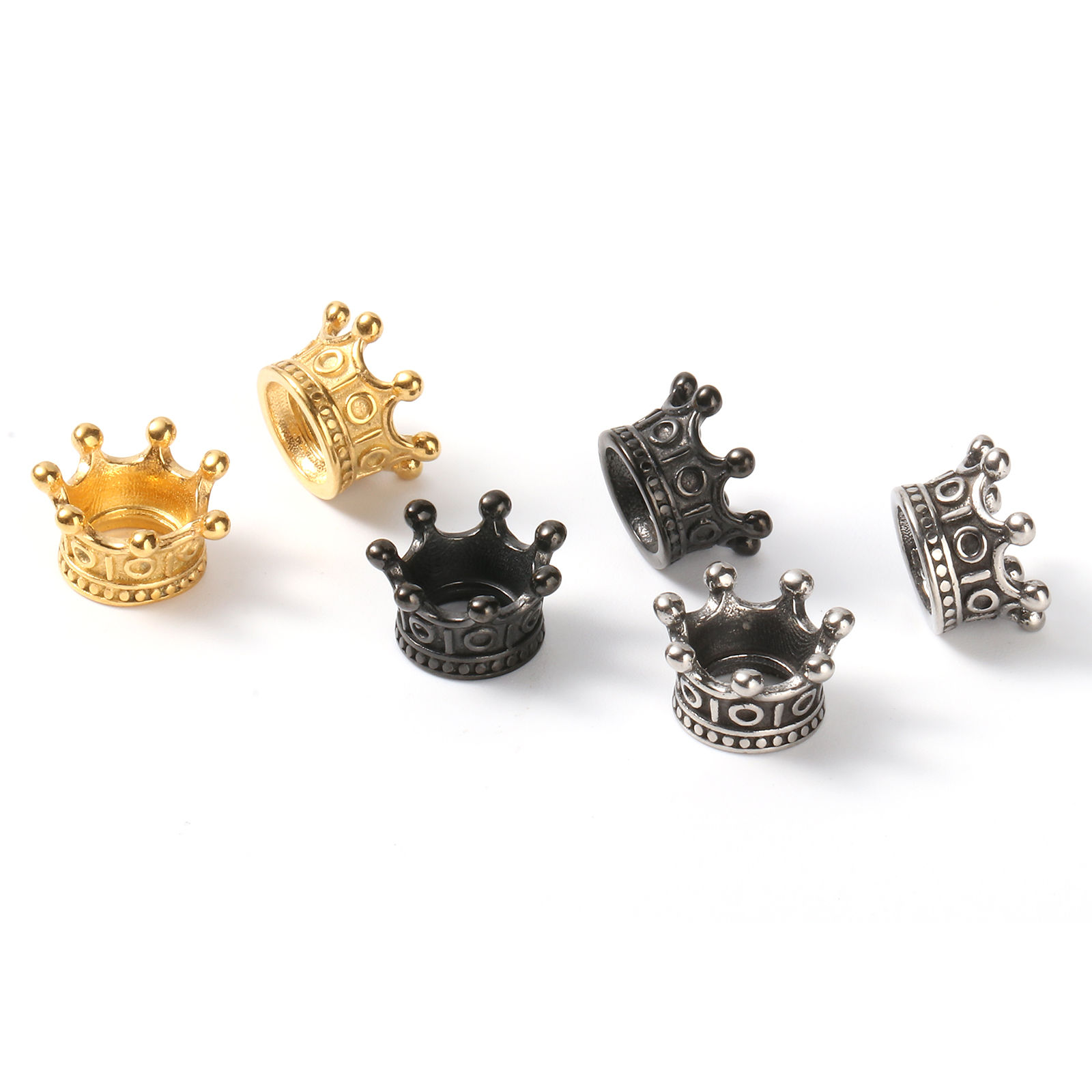 Immagine di Acciaio Inossidabile Stile Europeo Perline Corona Nero 11mm x 6mm, Buco: Circa 4.9mm, 1 Pz