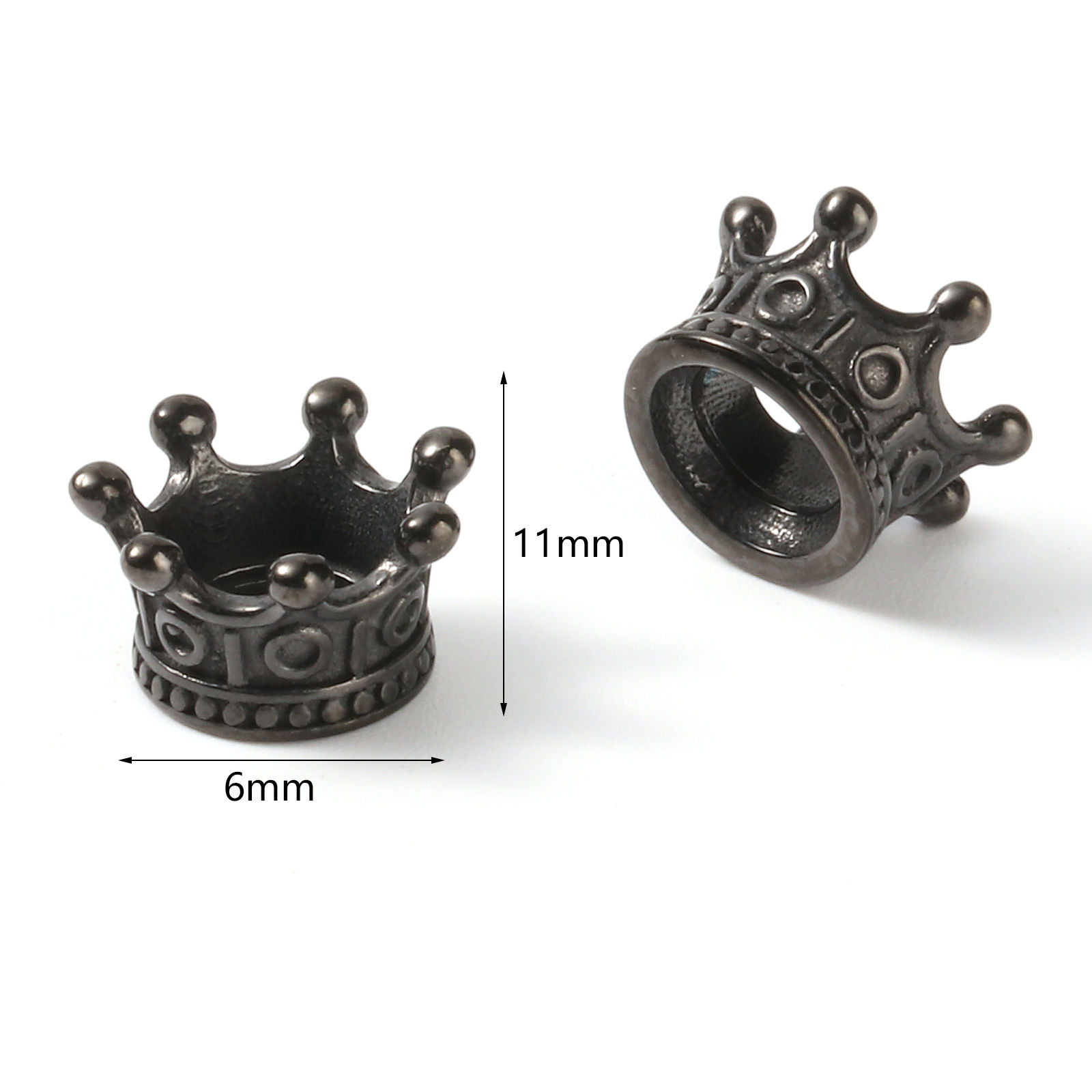 Immagine di Acciaio Inossidabile Stile Europeo Perline Corona Nero 11mm x 6mm, Buco: Circa 4.9mm, 1 Pz