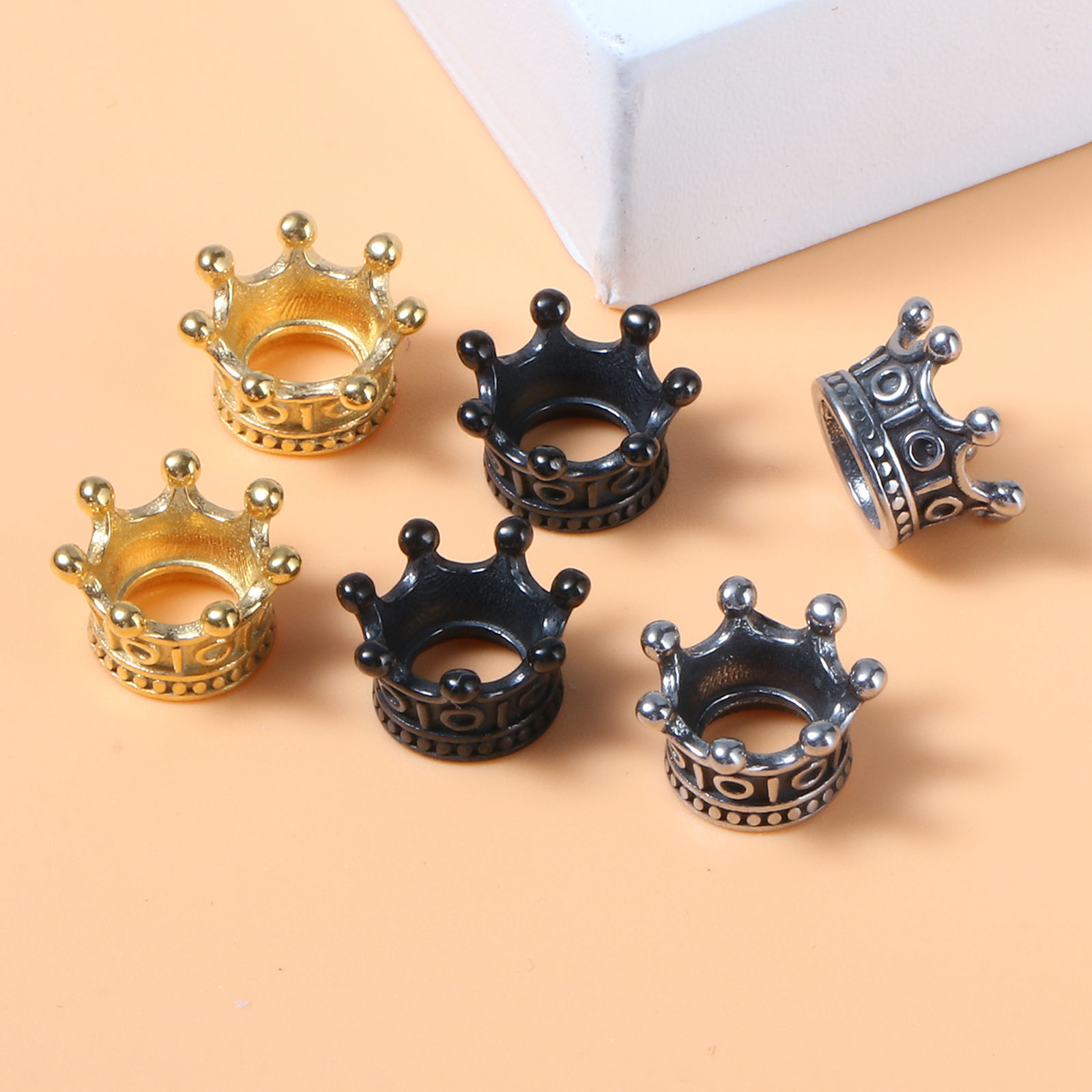 Immagine di Acciaio Inossidabile Stile Europeo Perline Corona Nero 11mm x 6mm, Buco: Circa 4.9mm, 1 Pz