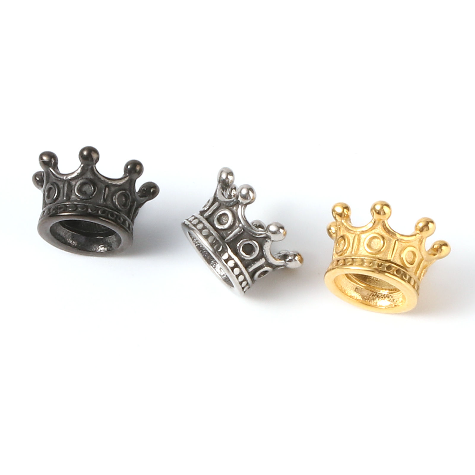 Immagine di Acciaio Inossidabile Stile Europeo Perline Corona Nero 11mm x 6mm, Buco: Circa 4.9mm, 1 Pz