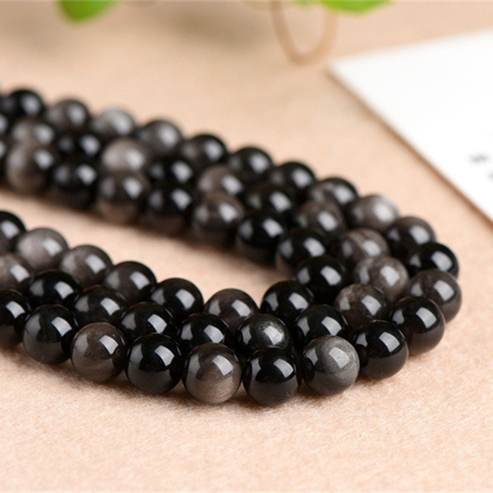 (Grade A) Obsidian ( Natural ) Beads Round Silver-gray About 12mm Dia., Hole: Approx 1.2mm, 1 Strand (Approx 32 PCs/Strand) の画像