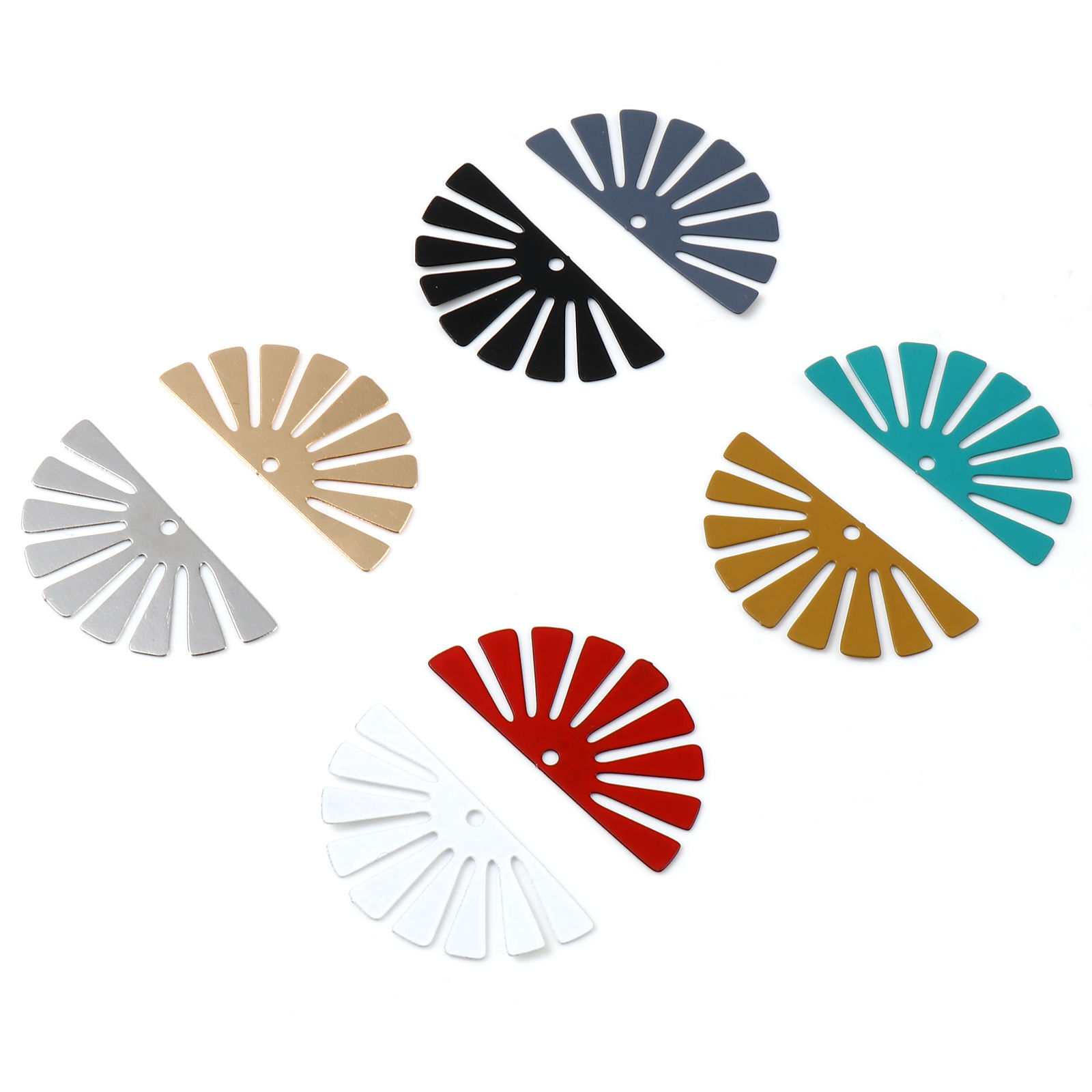 Image de Pendentifs Estampe en Filigrane en Alliage de Fer Demi-Rond Multicolore Rayées 3.5cm x 1.8cm, 20 Pcs