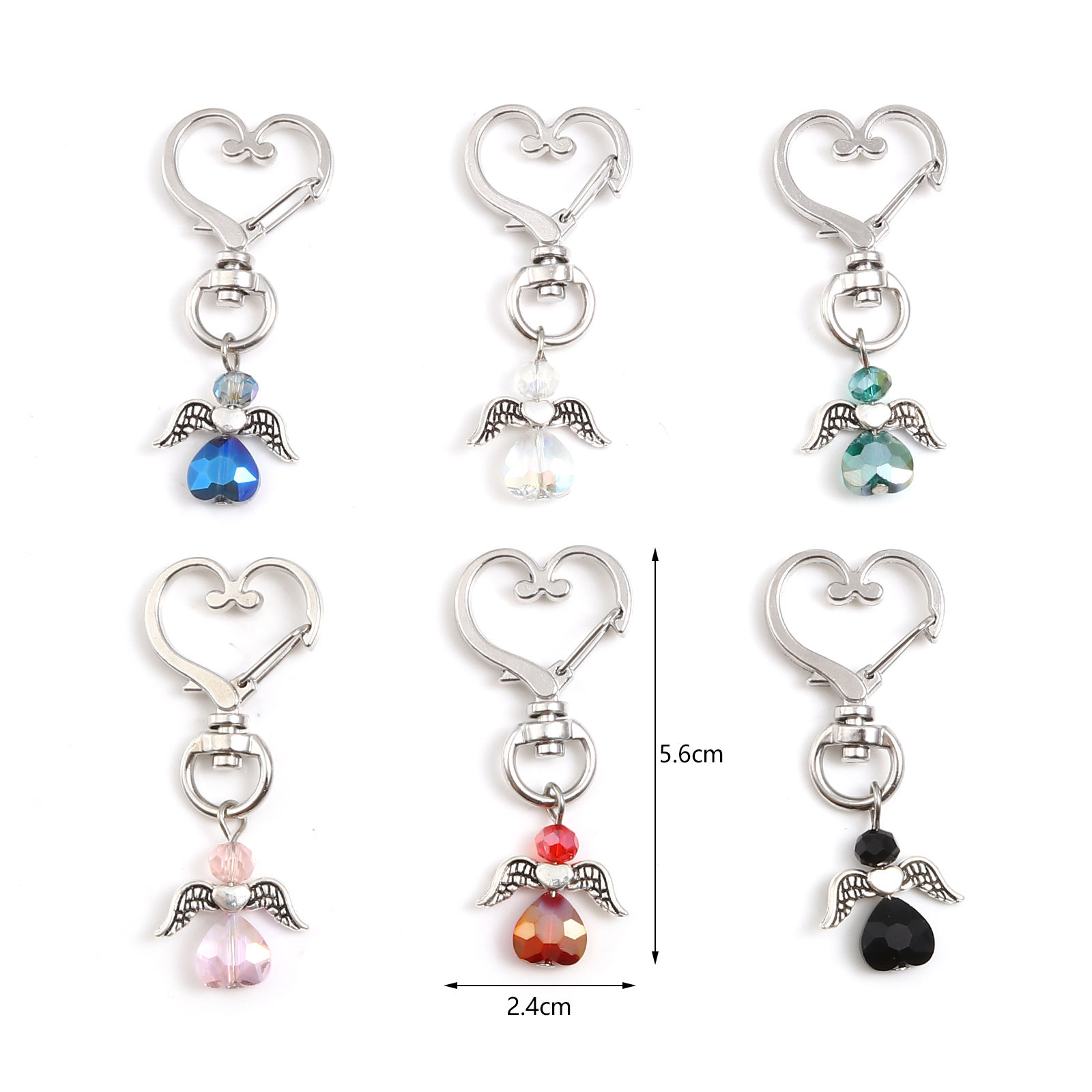 Picture of Acrylic Keychain & Keyring Antique Silver Color Multicolor Angel Heart 5.6cm x 2.4cm, 5 PCs
