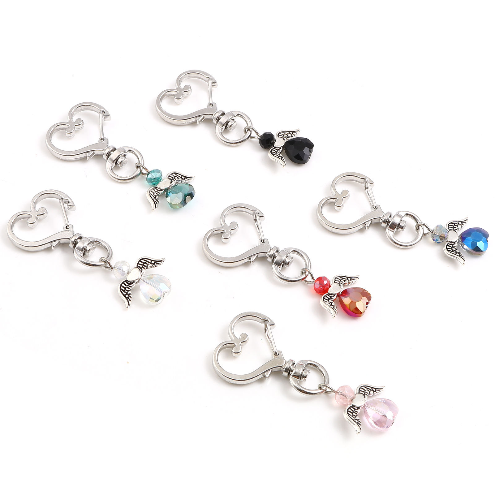 Bild von Acryl Schlüsselkette & Schlüsselring Antiksilber Bunt Engel Herz 5.6cm x 2.4cm, 5 Stück