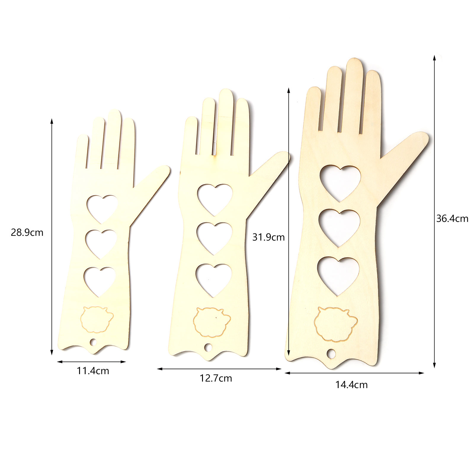 Picture of Wood Sewing Tools Glove Natural Heart 2 PCs