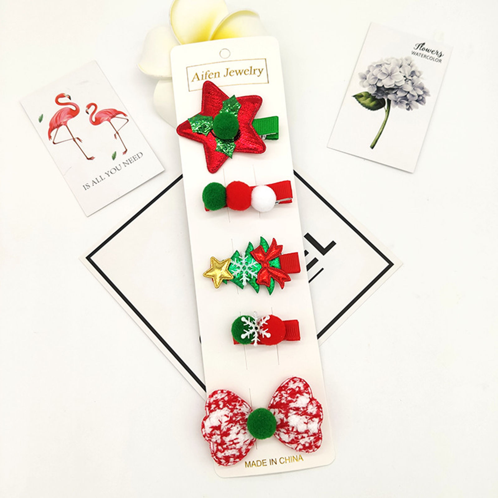 Imagen de Tela Pinzas de pelo Rojo & Verde Sombreros de la Navidad 1 Paquete ( 5 Unidades/Paquete)