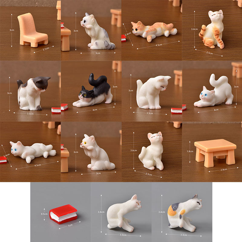 Immagine di White - 14# Cute Cat Series Resin Micro Landscape Miniature Decoration 4.5x2.4cm, 1 Piece
