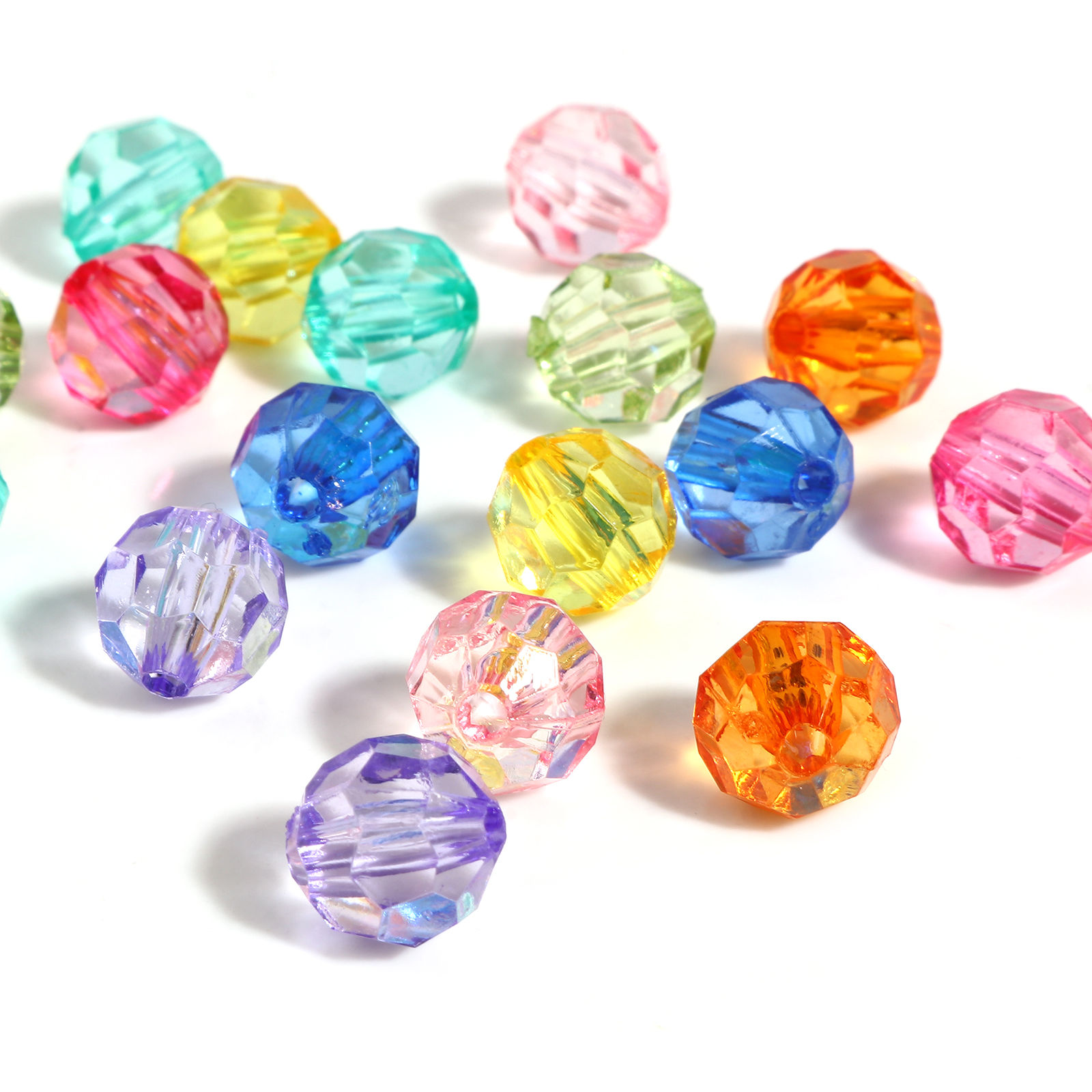 Bild von Acryl Perlen Rund Bunt Transparent Facettiert ca. 10mm D., Loch:ca. 2.3mm, 300 Stück