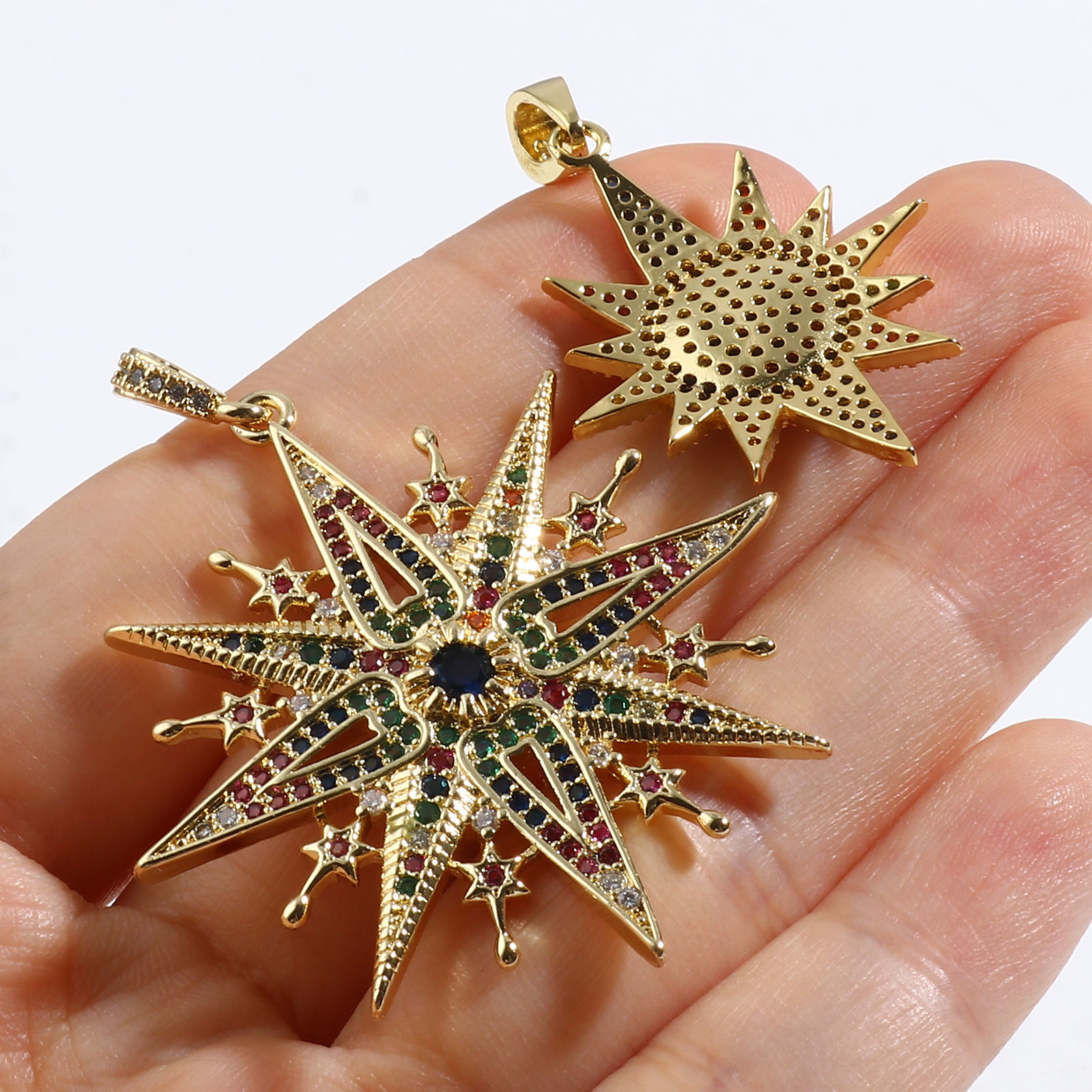 Immagine di Rame Galassia Ciondoli Oro Placcato Sole Micro Spianare Multicolore Cubic Zirconiae 39mm x 29mm, 1 Pz