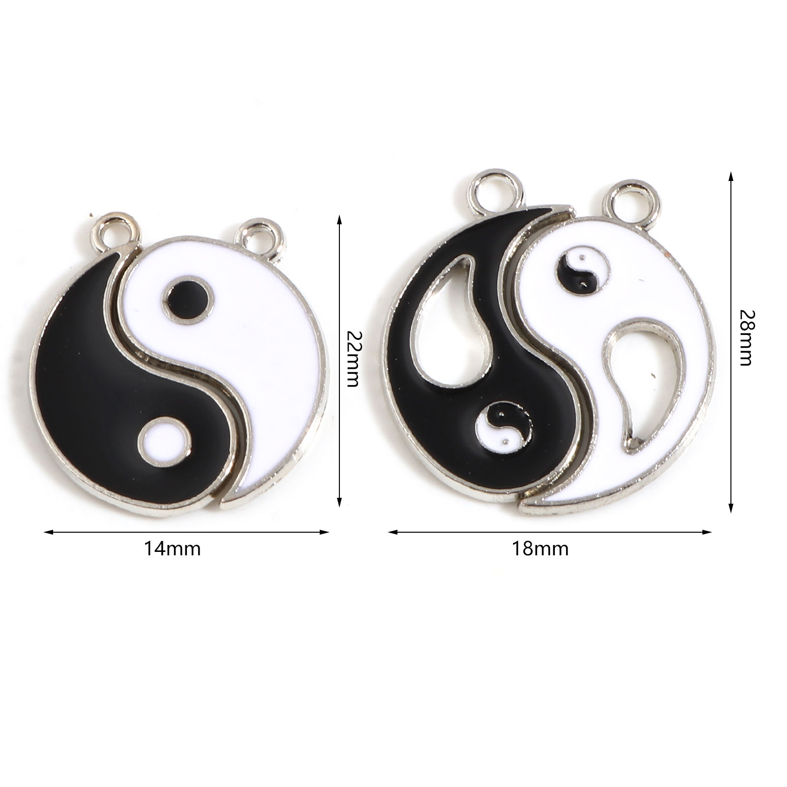 Immagine di Lega di Zinco Religione Charms Otto Diagrammi Tono Argento Nero & Bianco Ameba Smalto 22mm x 14mm , 10 Seri ( 2 Pz/Serie)