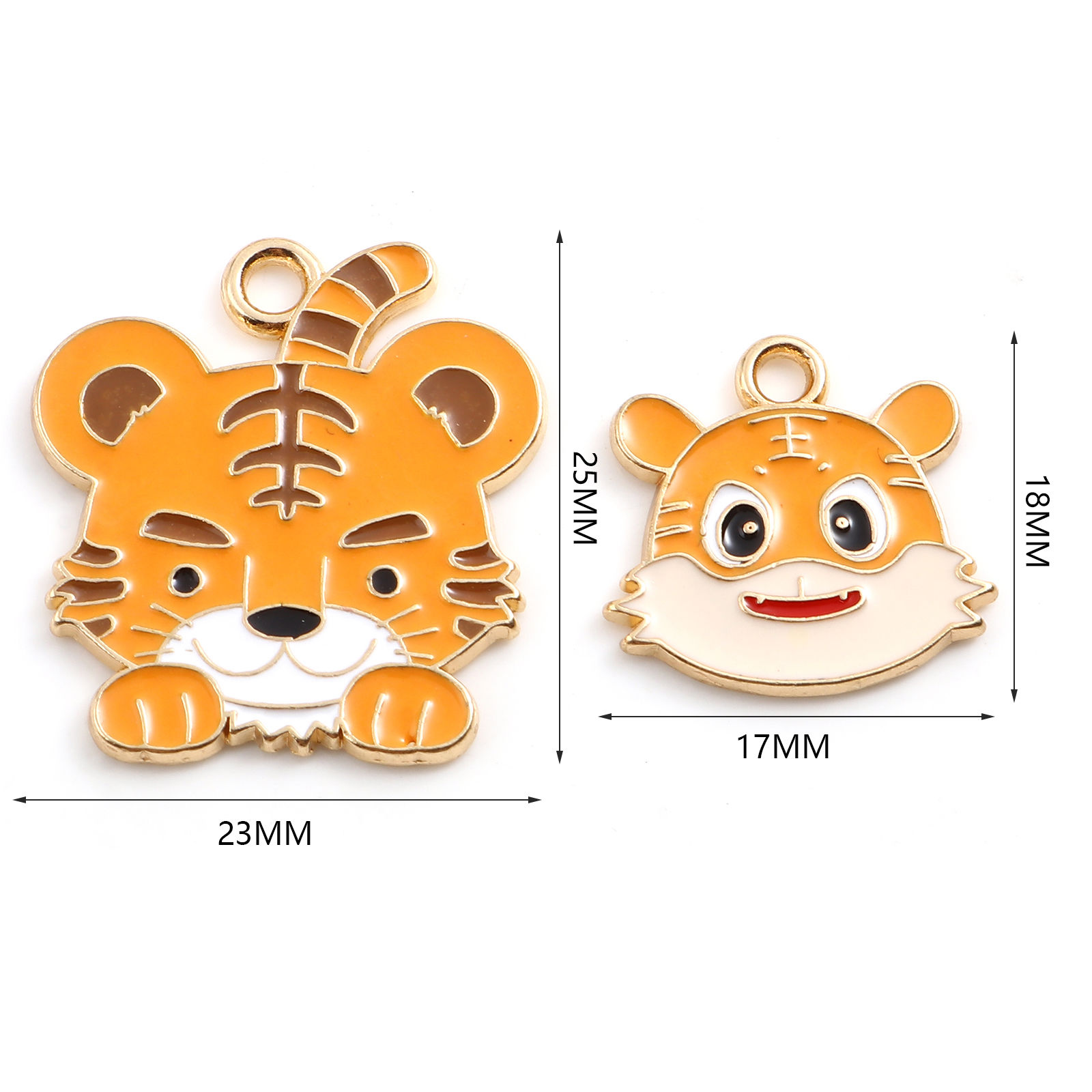 Immagine di Lega di Zinco Charms Tigre Oro Placcato Arancione Smalto 18mm x 17mm , 10 Pz