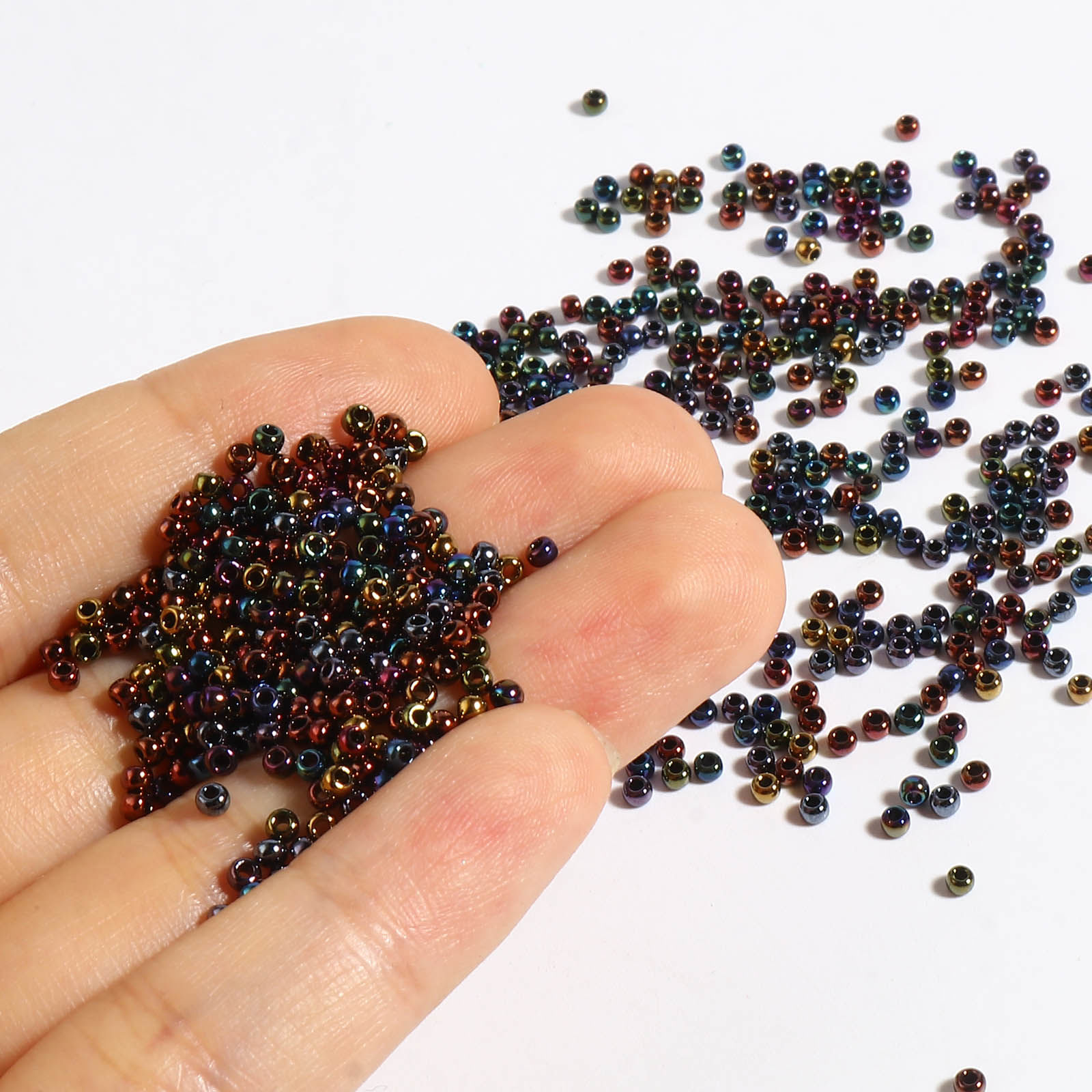 Immagine di Vetro Seme Perline Tondo Multicolore Per 2mm Dia., Foro:Circa 0.6mm, 1 Bottiglia