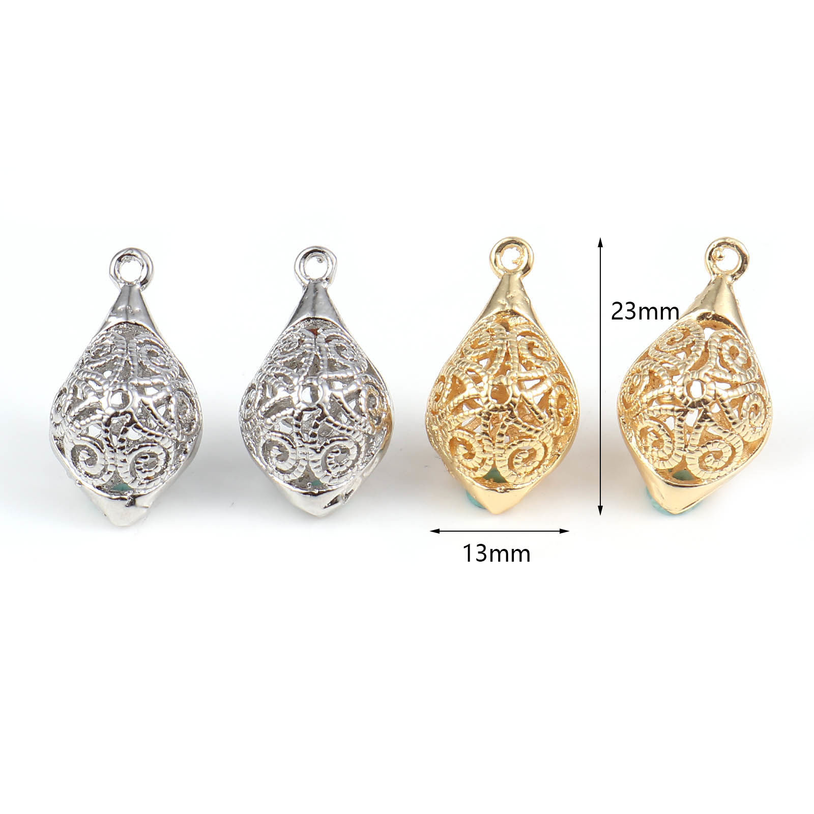Immagine di Rame Charms Olive 18K Platino Placcato Filigrana 23mm x 13mm, 2 Pz
