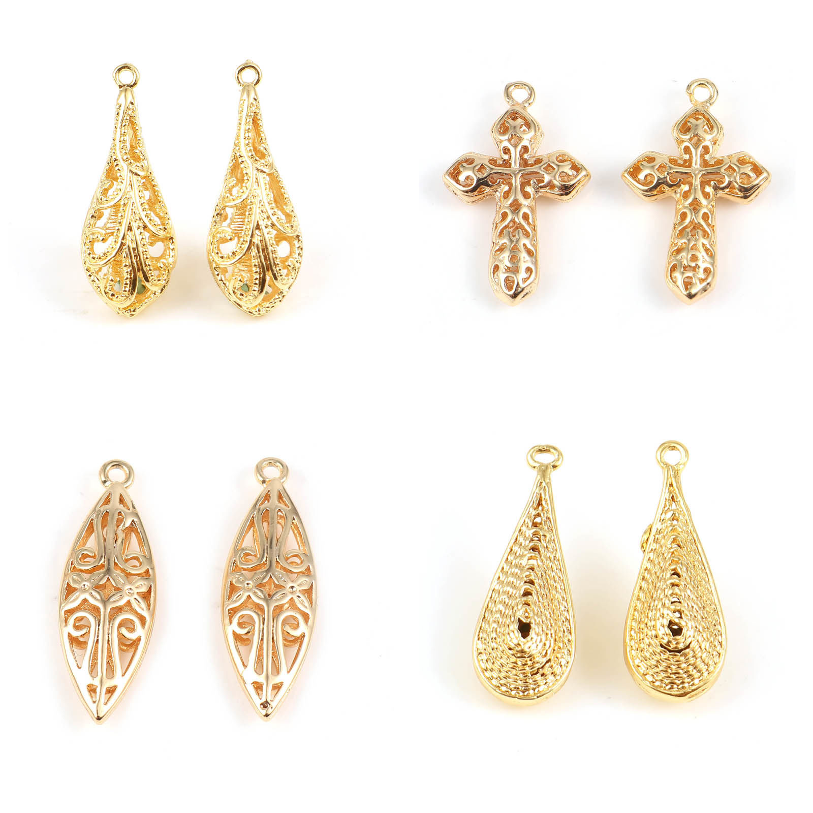Immagine di Rame Charms Goccia 18K Oro riempito 24mm x 9mm, 2 Pz