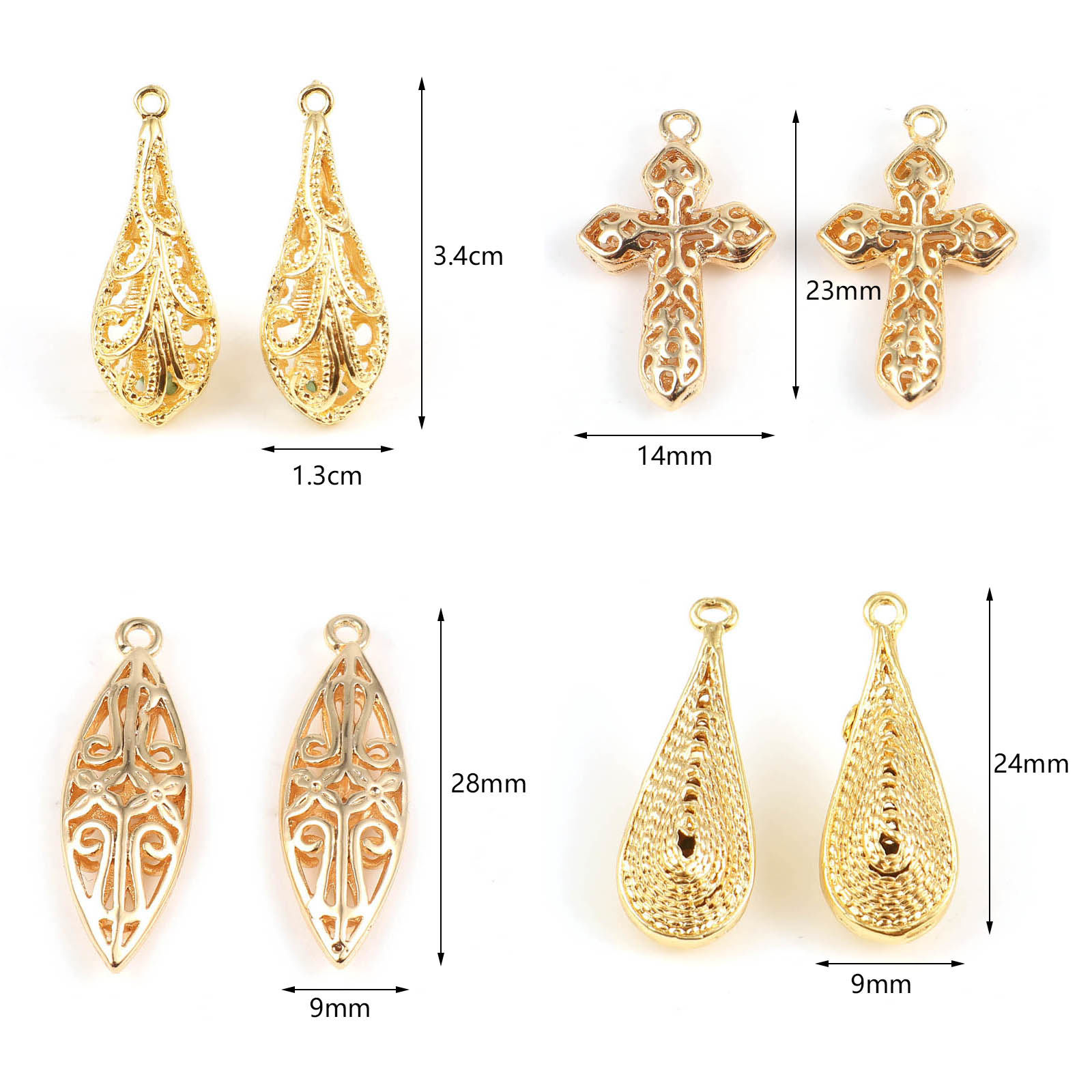 Immagine di Rame Charms Goccia 18K Oro riempito 24mm x 9mm, 2 Pz