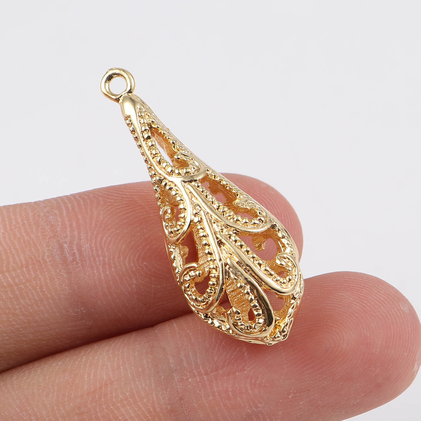 Immagine di Rame Charms Goccia 18K Oro riempito 24mm x 9mm, 2 Pz