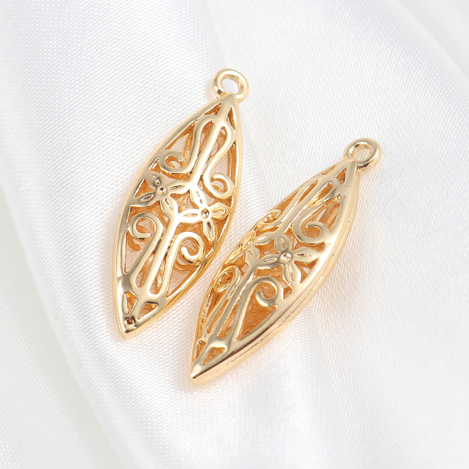 Immagine di Rame Charms Goccia 18K Oro riempito 24mm x 9mm, 2 Pz
