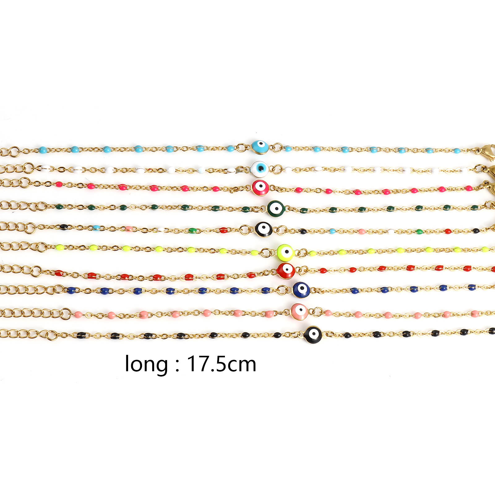 Image de Chaîne Maille Forçat Bracelets Religieux en Acier Inoxydable Doré Multicolore Rond Œil Mauvais Émail 17.5cm long, 1 Pièce