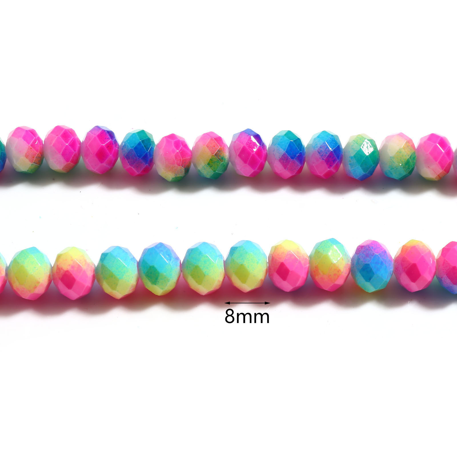 Image de Perles en Verre Rond Multicolore A Facettes, Env. 8mm Dia, Trou: 1.4mm, 45.5cm - 45cm long, 2 Enfilades (env. 70 Pcs/Enfilade)