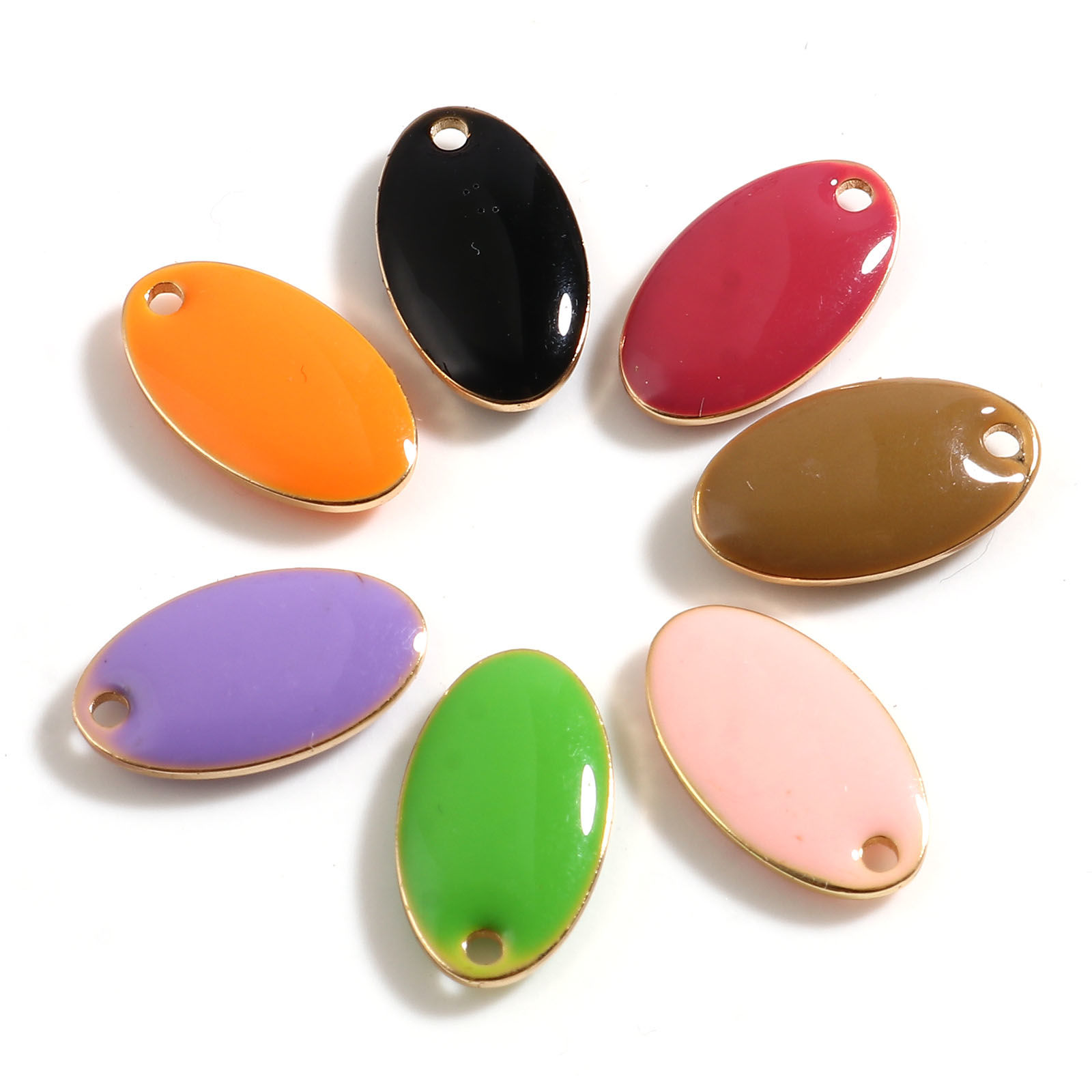 Immagine di Rame Sequins Smaltati Charms Oro Placcato Multicolore Ovale 14mm x 8mm, 10 Pz