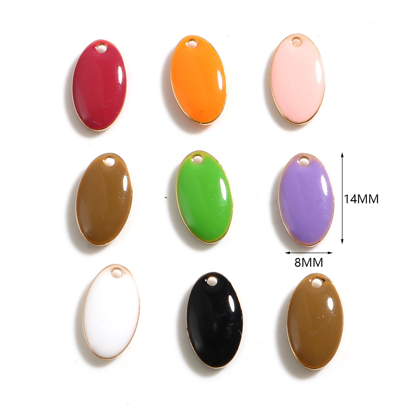 Immagine di Rame Sequins Smaltati Charms Oro Placcato Multicolore Ovale 14mm x 8mm, 10 Pz