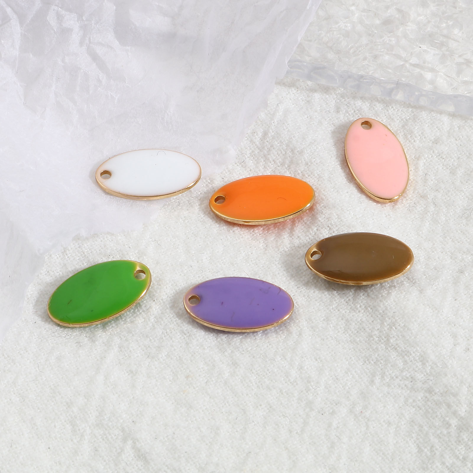 Immagine di Rame Sequins Smaltati Charms Oro Placcato Multicolore Ovale 14mm x 8mm, 10 Pz