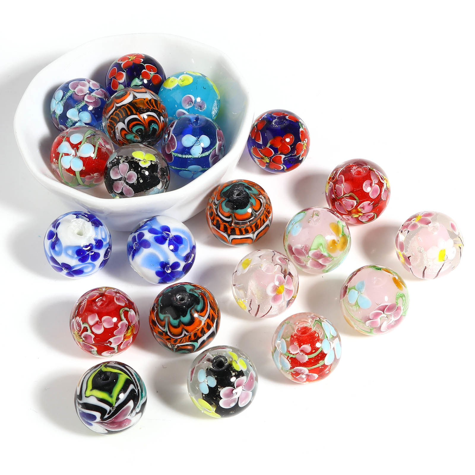 Bild von Muranoglas Perlen Rund Bunt Blumen ca 20mm D., Loch:ca. 2.1mm, 1 Stück