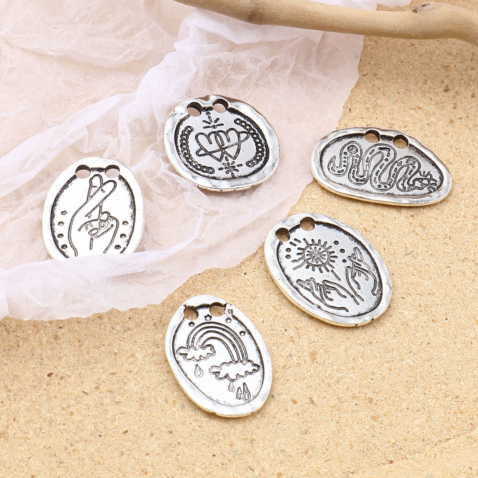 Picture of Zinc Based Alloy Two Hole Charms Oval Antique Silver Color Snake 24mm x 17mm, 10 PCs
