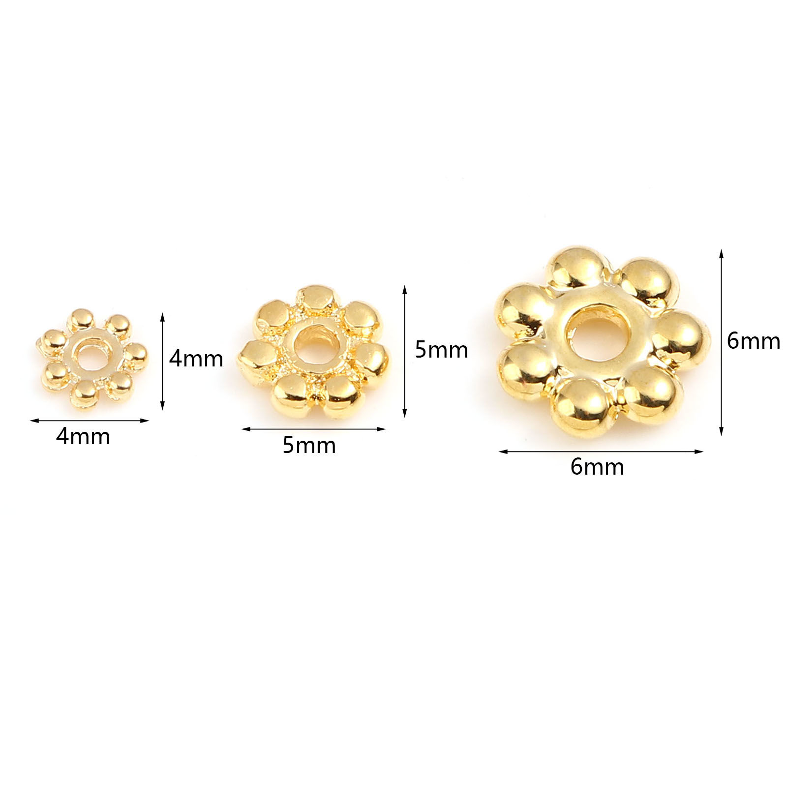 Picture of Copper Spacer Beads 18K Real Gold Plated Snowflake About 5mm x 5mm, Hole: Approx 1.5mm, 10 PCs