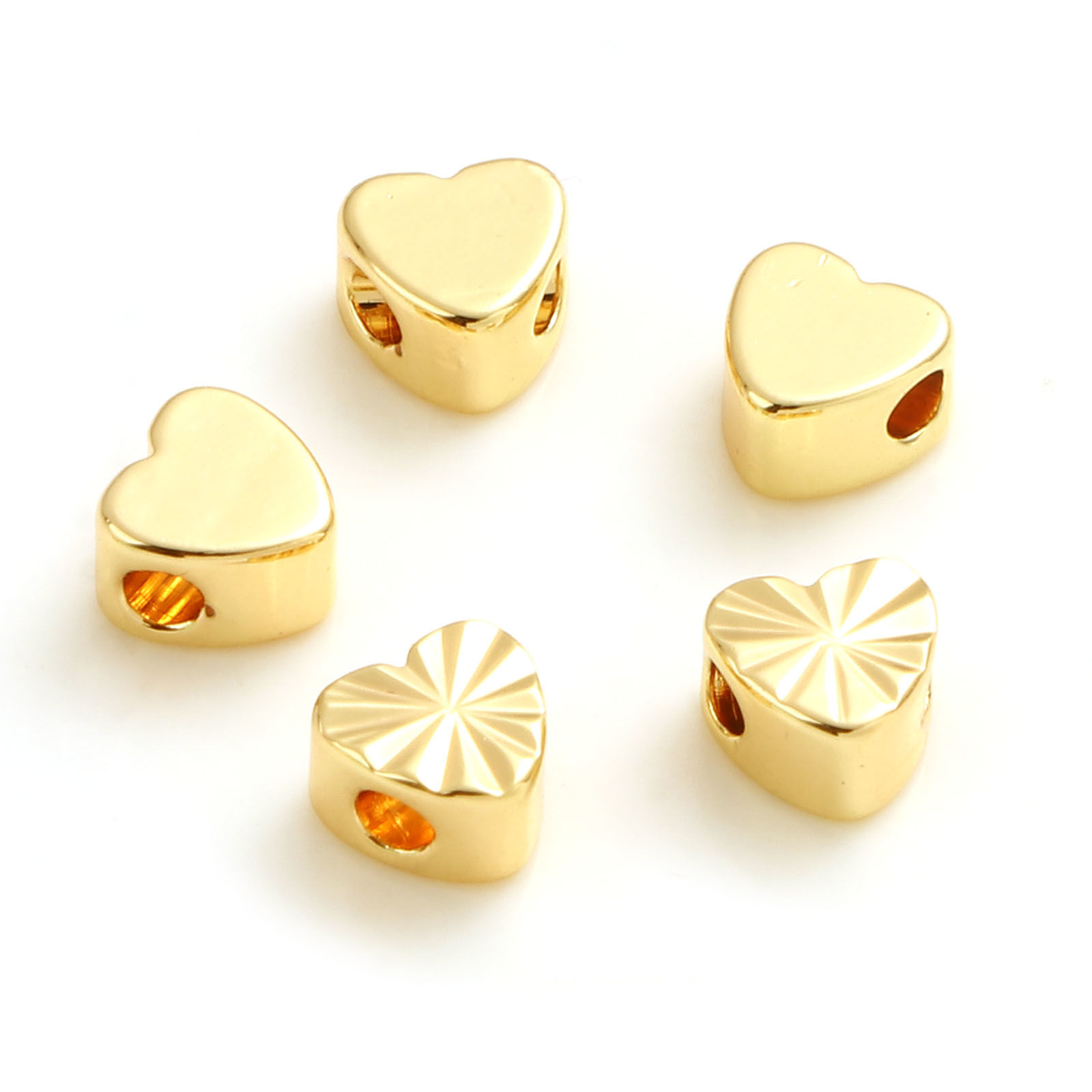 Picture of Copper Valentine's Day Beads 18K Real Gold Plated Heart Carved Pattern About 5mm x 5mm, Hole: Approx 1.7mm, 10 PCs
