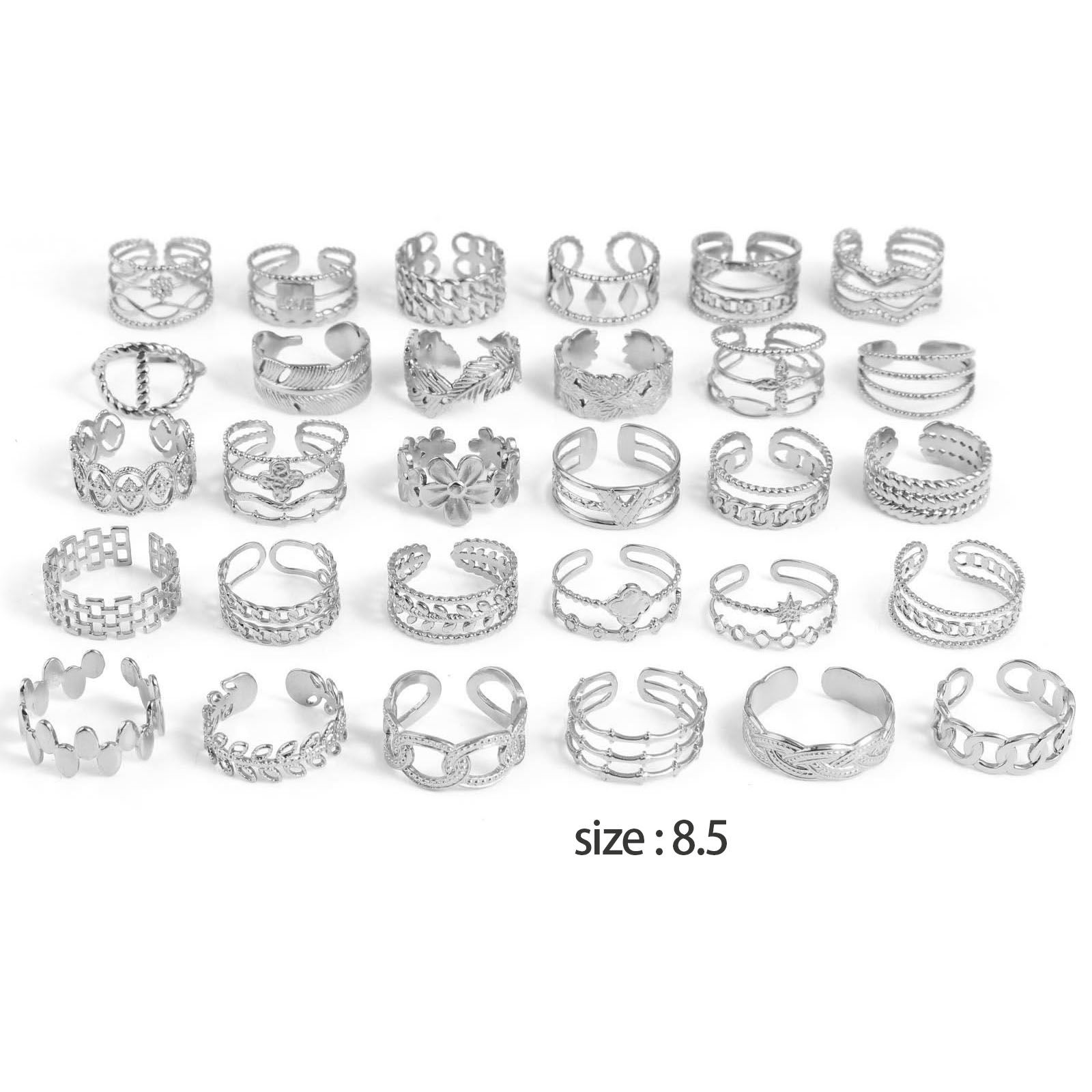 Bild von Edelstahl Offen Verstellbar Ring Silberfarbe 18.5mm（US Größe:8.5), 1 Stück