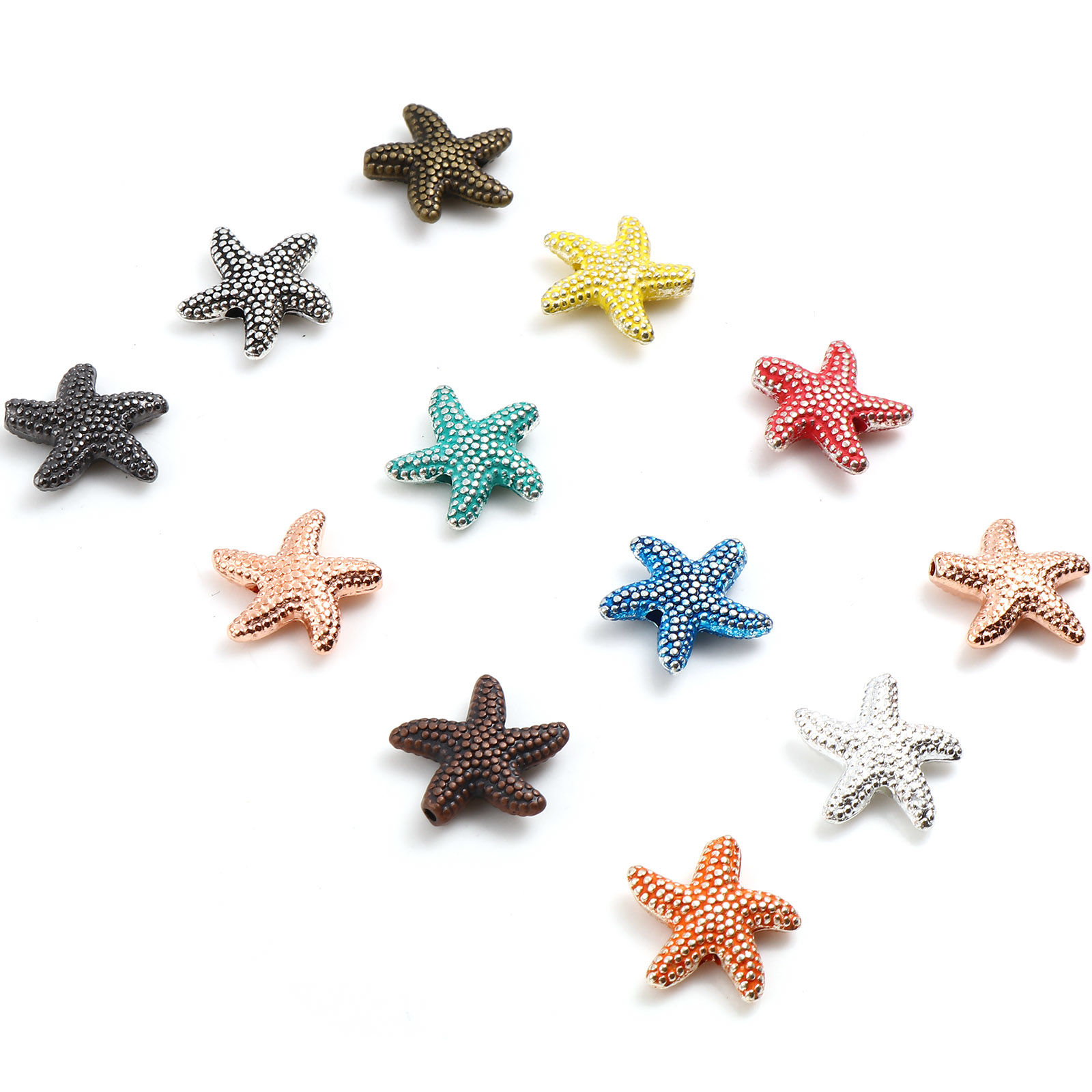 Imagen de Zamak Joyería del océano Cuentas Estrella de mar Multicolor Aprox 14mm x 13.5mm, Agujero: Aprox 1.3mm, 20 Unidades