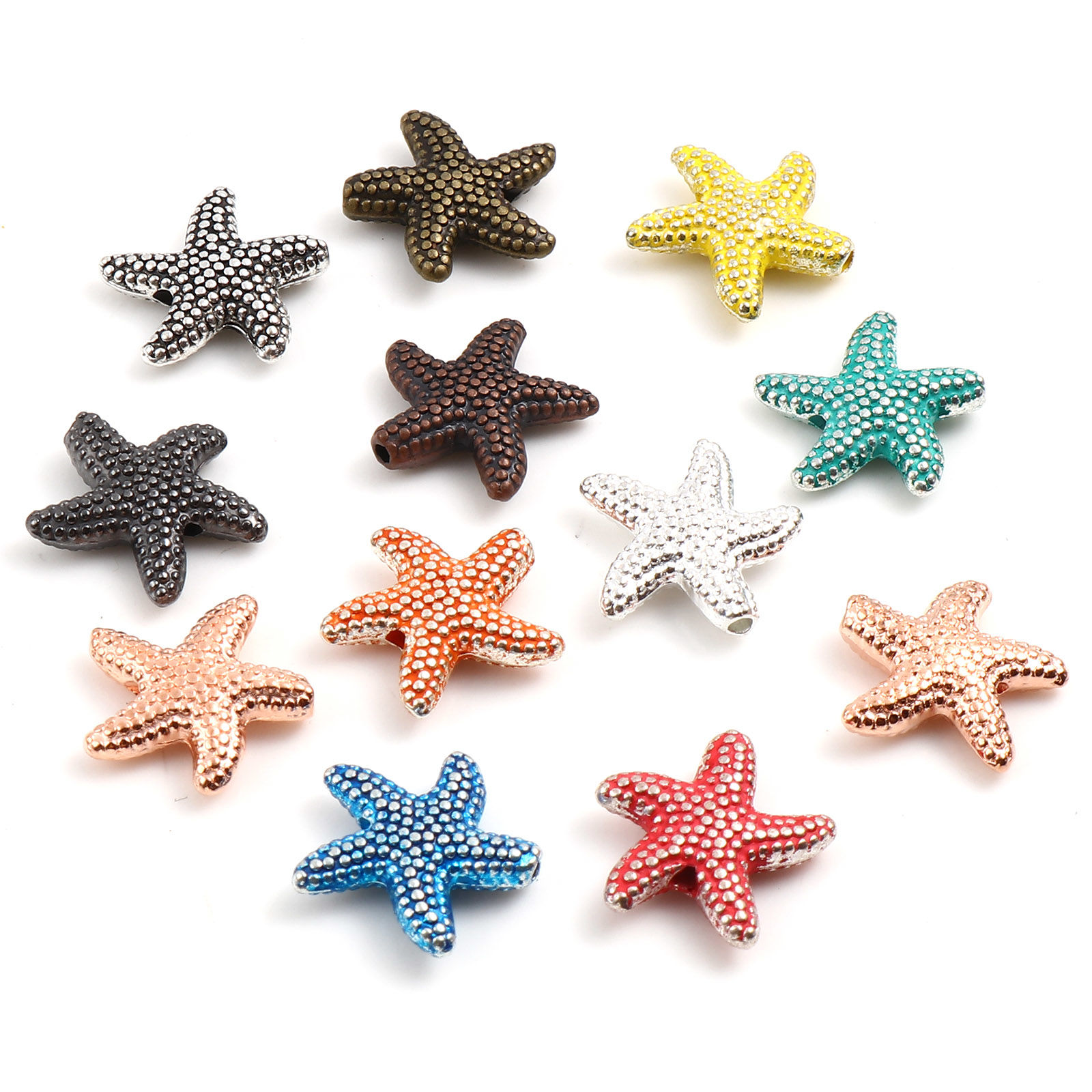 Imagen de Zamak Joyería del océano Cuentas Estrella de mar Multicolor Aprox 14mm x 13.5mm, Agujero: Aprox 1.3mm, 20 Unidades
