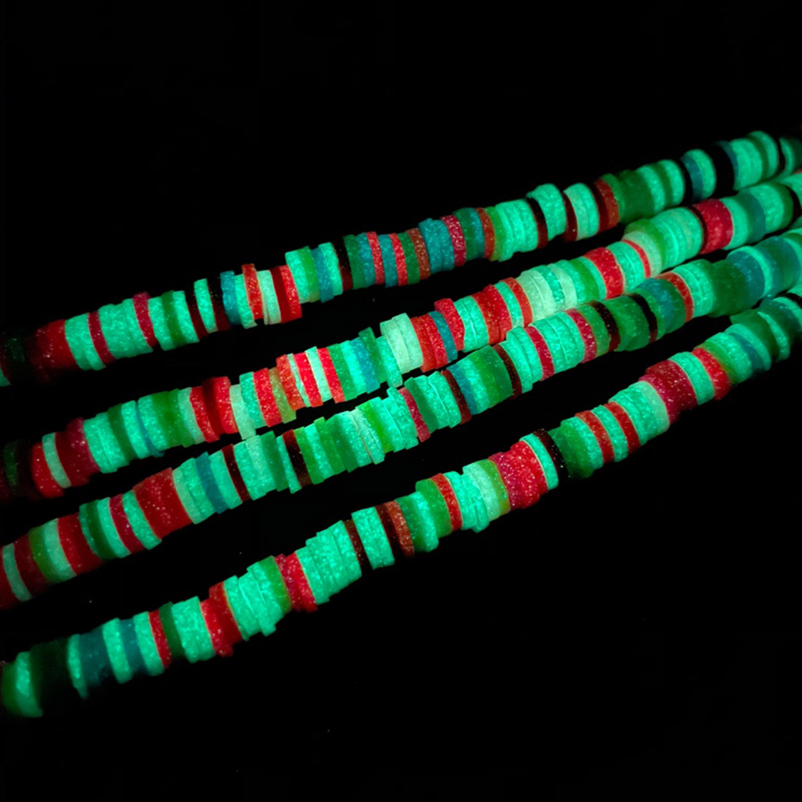 Bild von Polymer Ton Katsuki Perlen Rund Zufällig Mix, Leuchten im Dunkel 4mm D., Loch: 2.1mm, 40.5cm - 39.5cm lang/Strang, 270-260 Stk./Strang, 2 Stränge