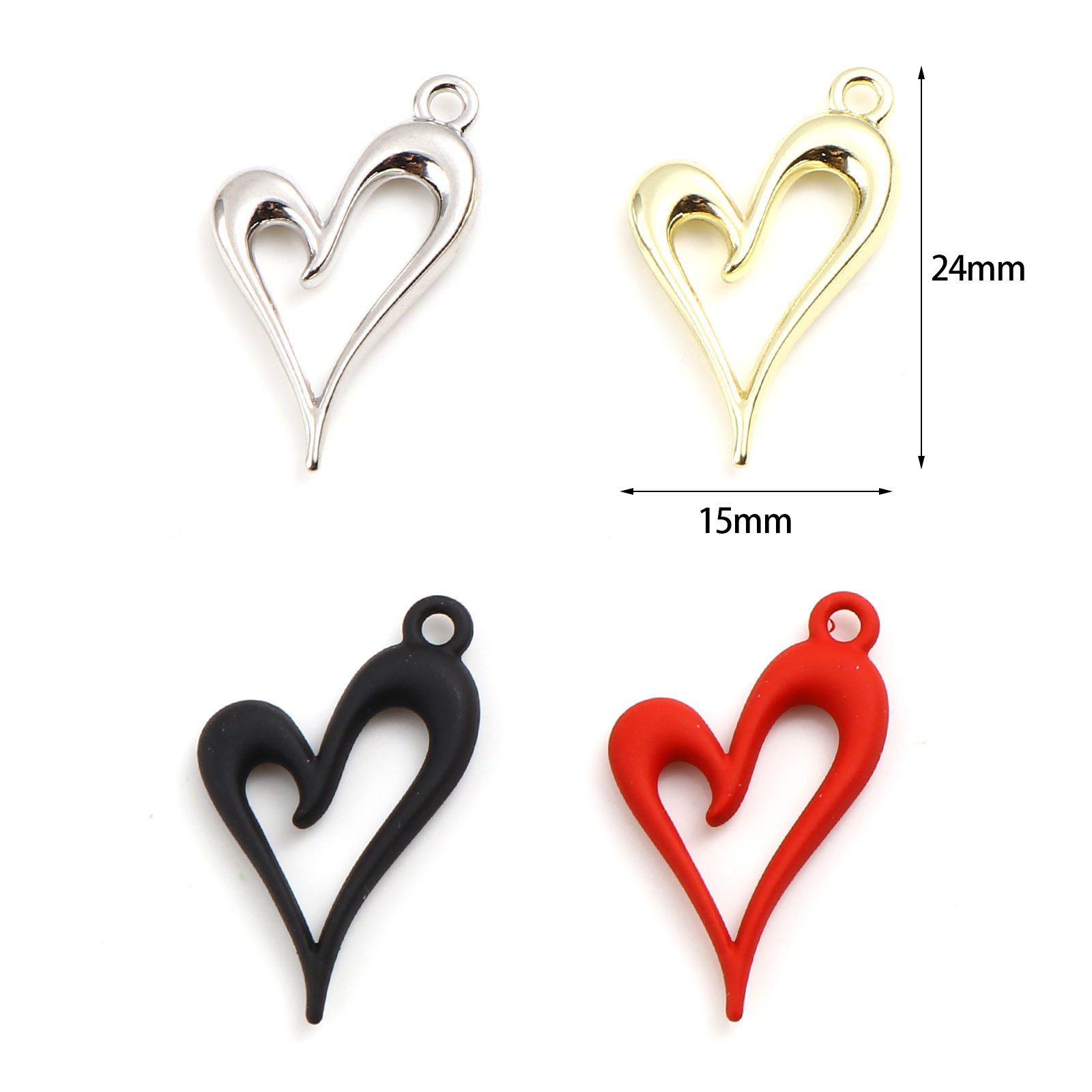 Picture of Zinc Based Alloy Valentine's Day Charms Heart Red Painted 24mm x 15mm, 10 PCs