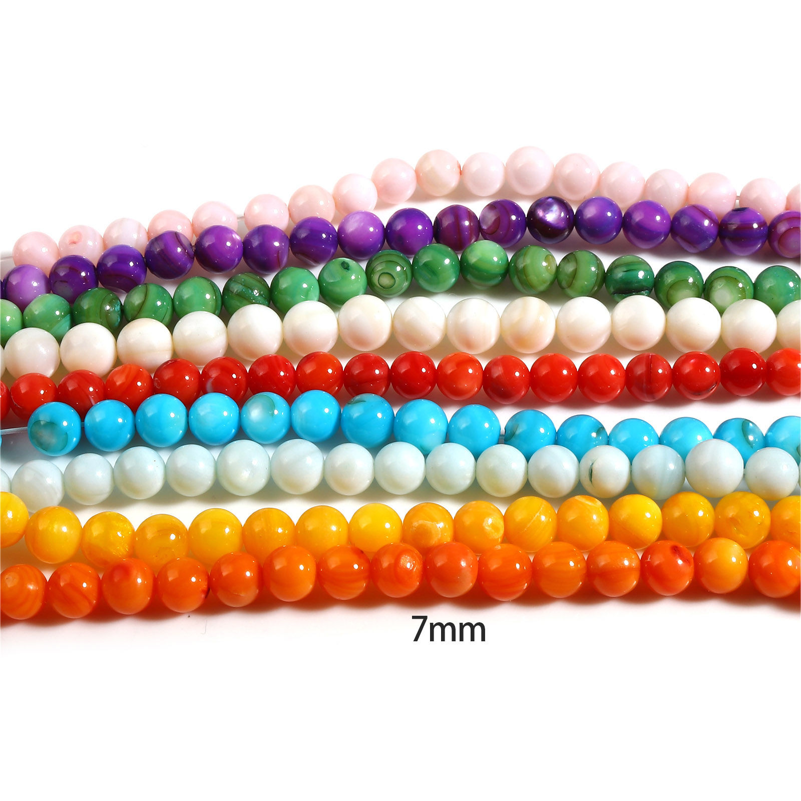 Immagine di Conchiglia Sciolto Perline Tondo Multicolore Tinto Circa 6mm Dia, Foro:Circa 1mm, lunghezza: 38cm - 37.5cm 1 Filo （Circa 59 Pezzi/Treccia)