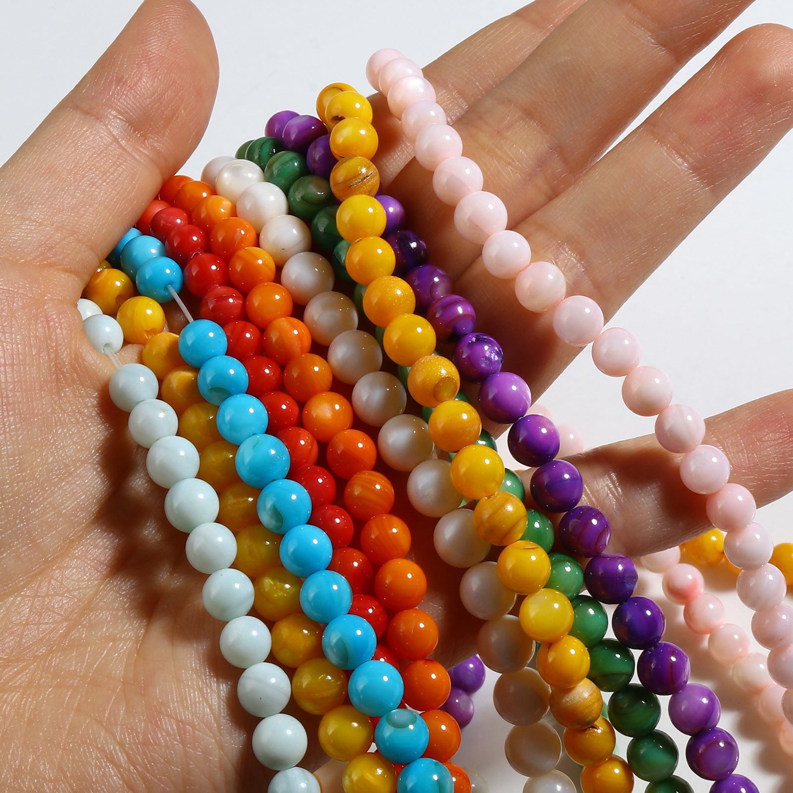 Image de Perles en Coquille Rond Multicolore Coloré 6mm Dia, Taille de Trou: 1mm, 38cm - 37.5cm long, 1 Enfilade （Env. 59 Pcs/Enfilade)