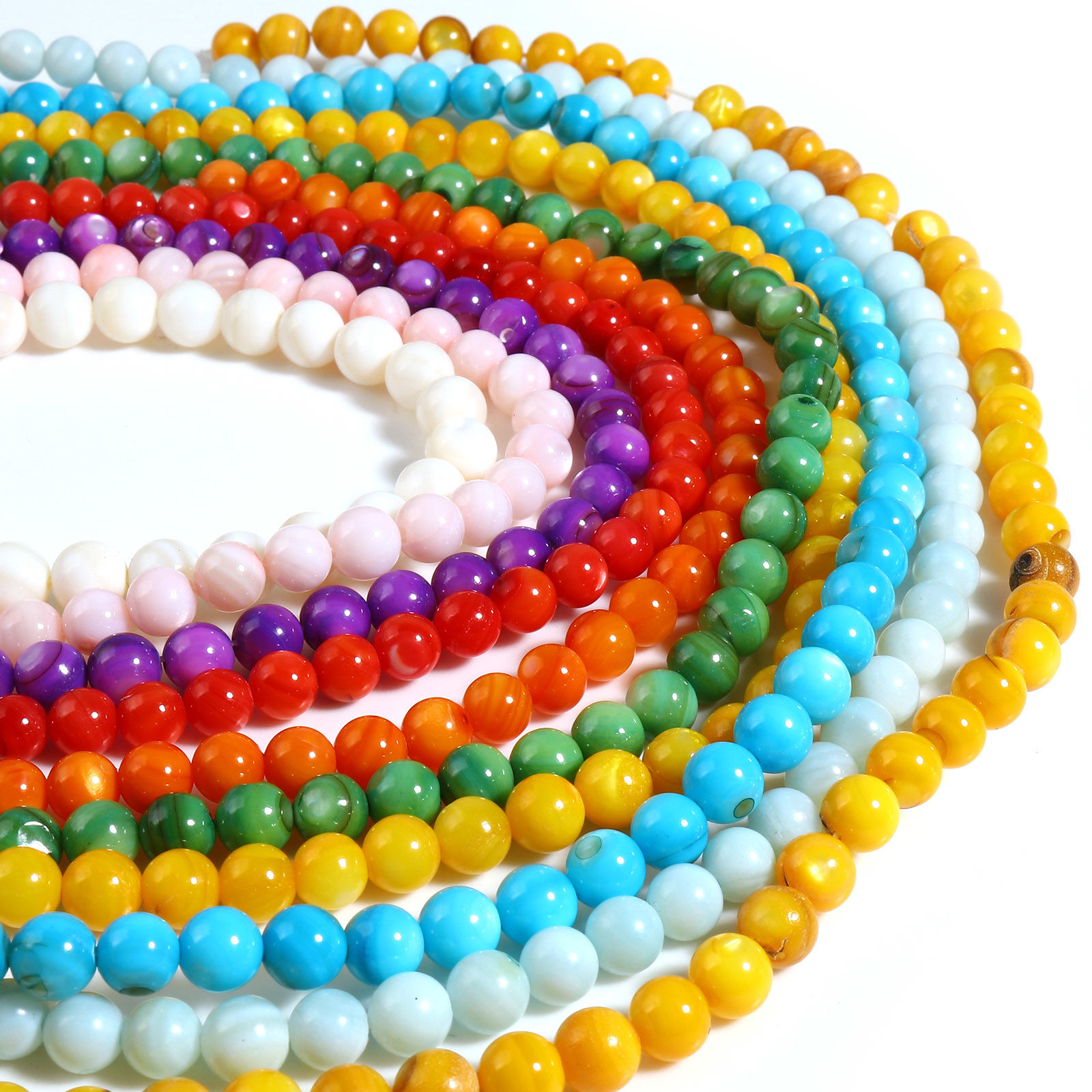 Image de Perles en Coquille Rond Multicolore Coloré 6mm Dia, Taille de Trou: 1mm, 38cm - 37.5cm long, 1 Enfilade （Env. 59 Pcs/Enfilade)