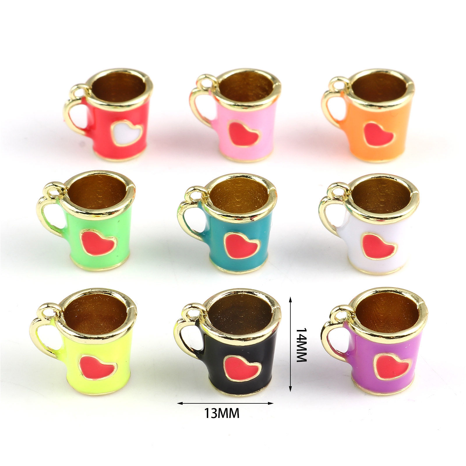 Picture of Zinc Based Alloy Valentine's Day Charms Cup Gold Plated Multicolor Heart Enamel 14mm x 13mm, 2 PCs