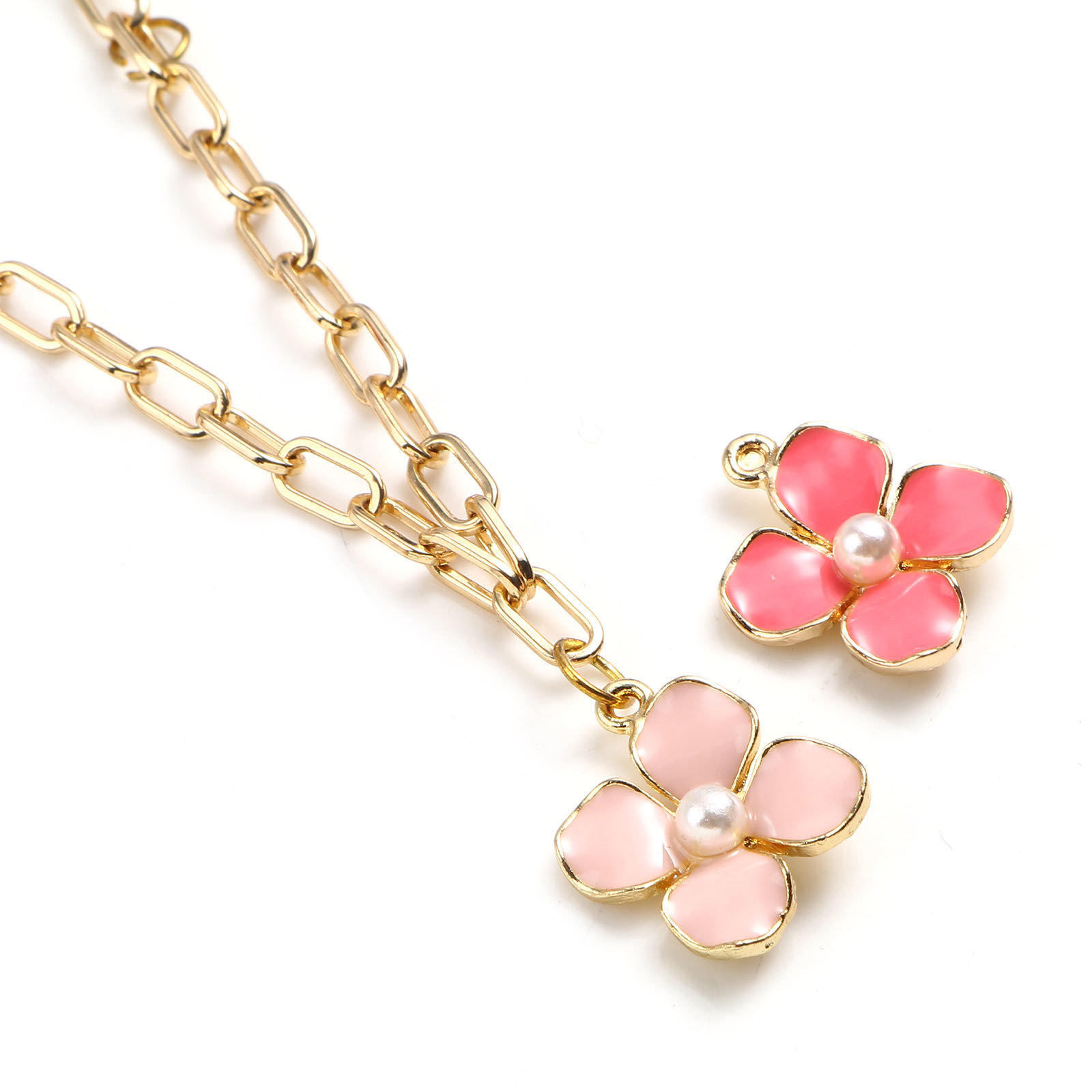 Picture of Zinc Based Alloy & Acrylic Charms Flower Gold Plated Multicolor Imitation Pearl 17mm x 14mm, 10 PCs